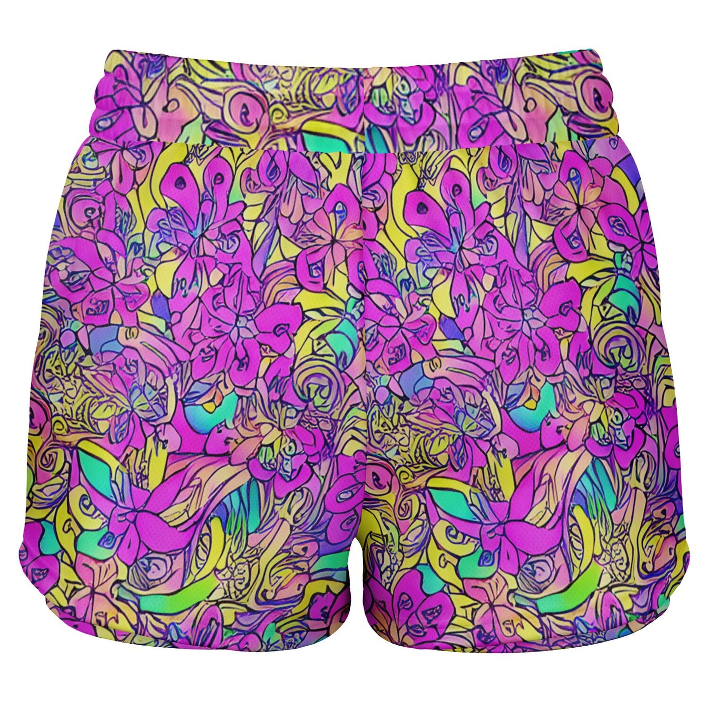 Pink Flower Pattern Women's 2-in-1 Shorts - Purdy Funk