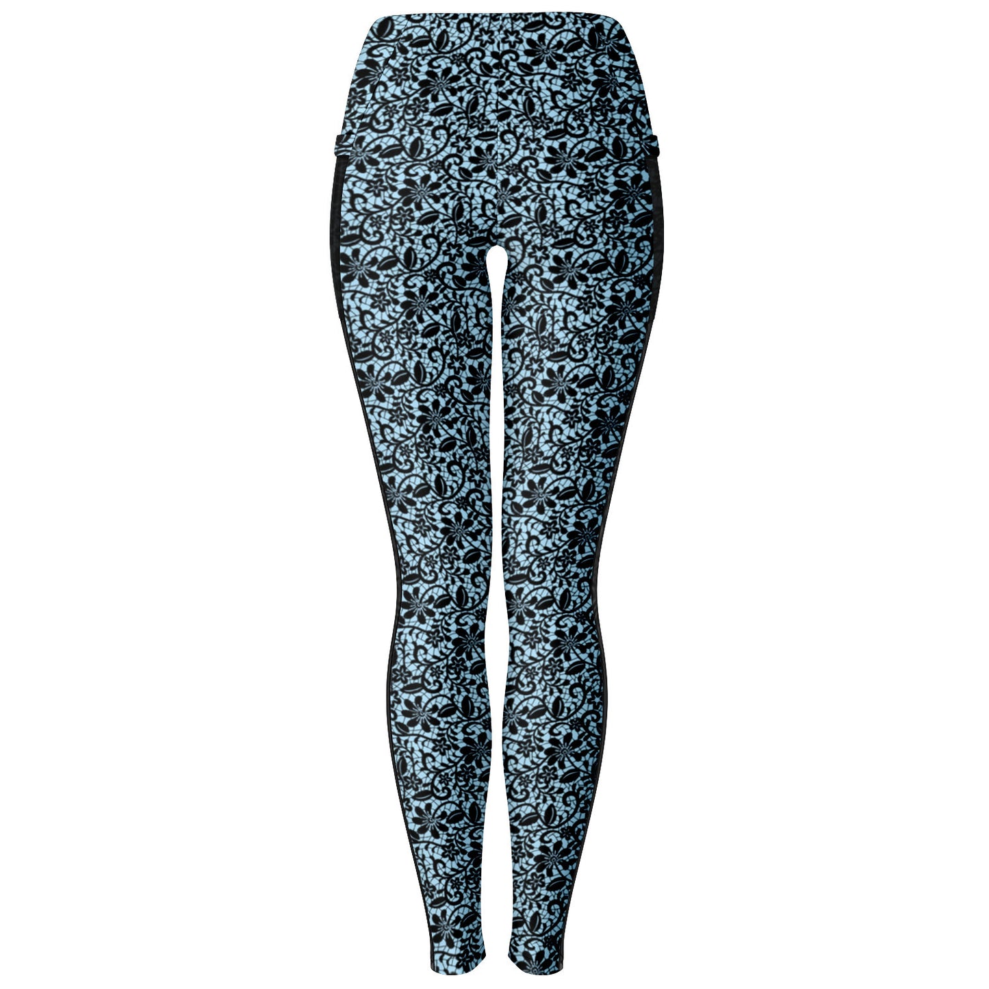 Blue and Black Lace Mesh Pocket Legging