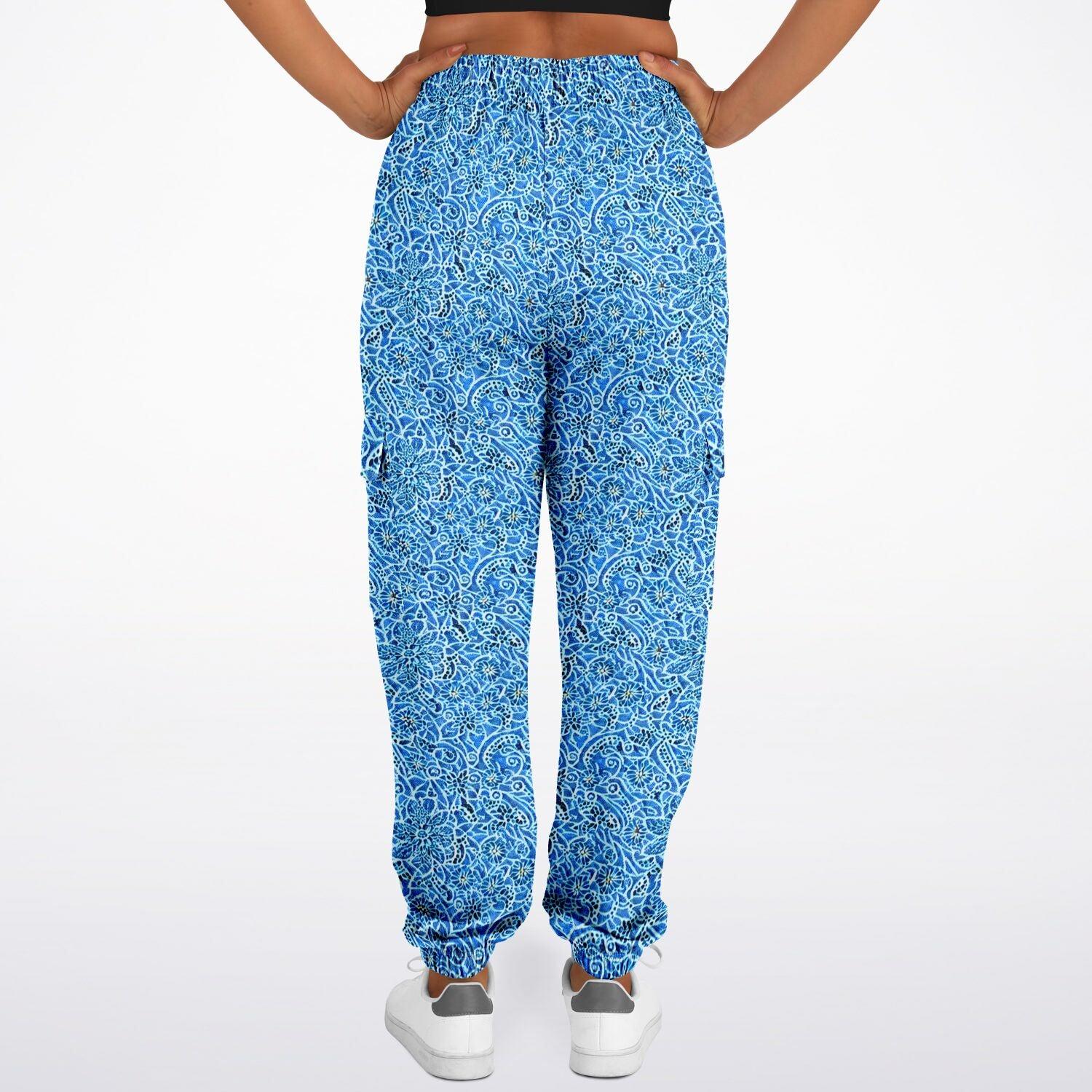 Eco-Friendly Blue Printed Cargo Sweatpants | Comfort Meets Style - Purdy Funk