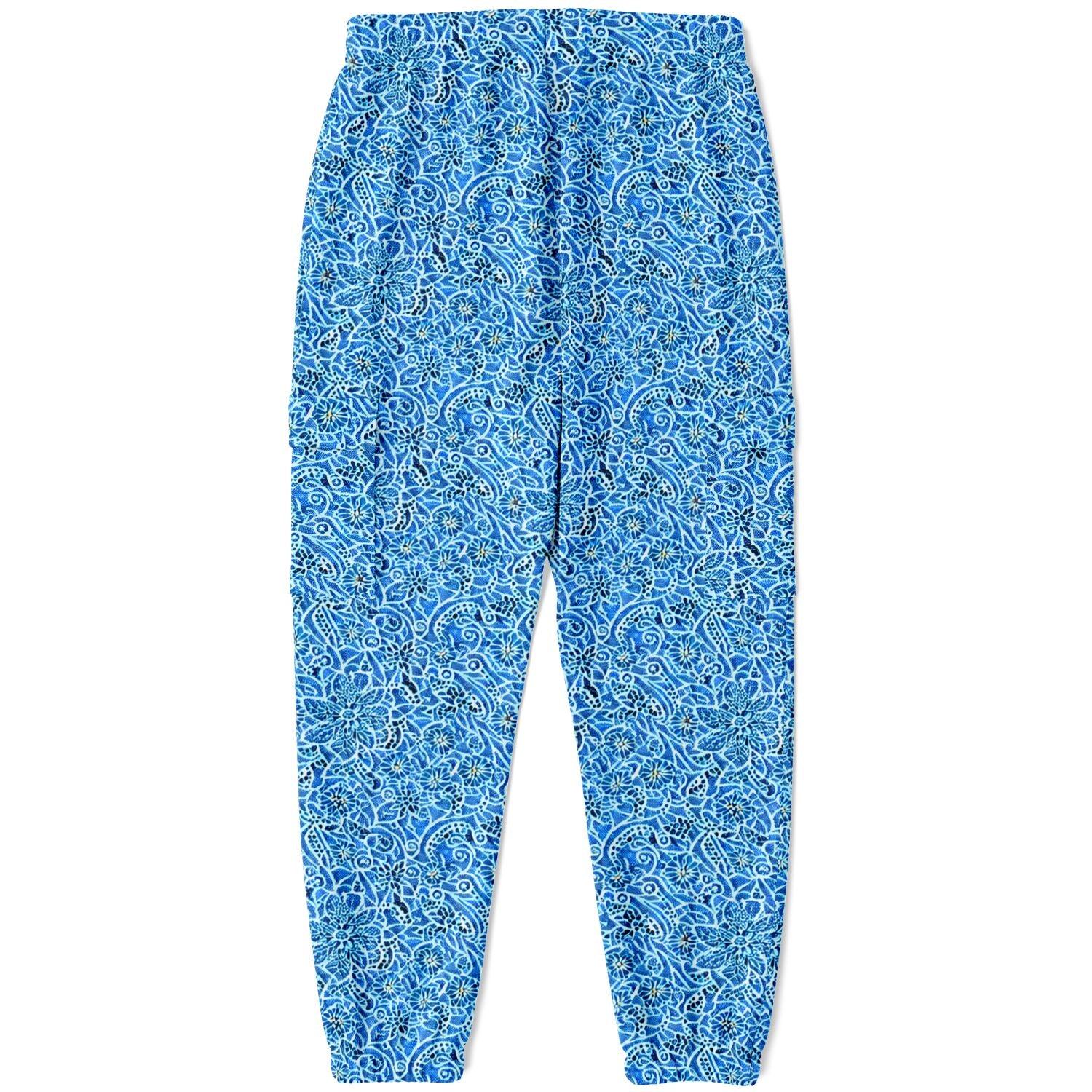 Eco-Friendly Blue Printed Cargo Sweatpants | Comfort Meets Style - Purdy Funk