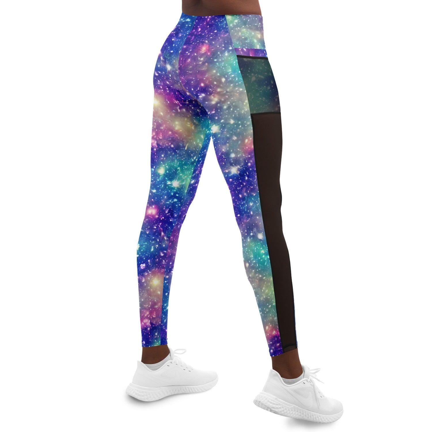 Galaxy inspired Black Mesh Pocket Leggings - Purdy Funk