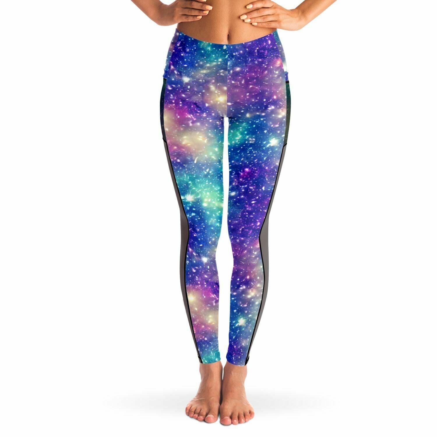 Galaxy inspired Black Mesh Pocket Leggings - Purdy Funk