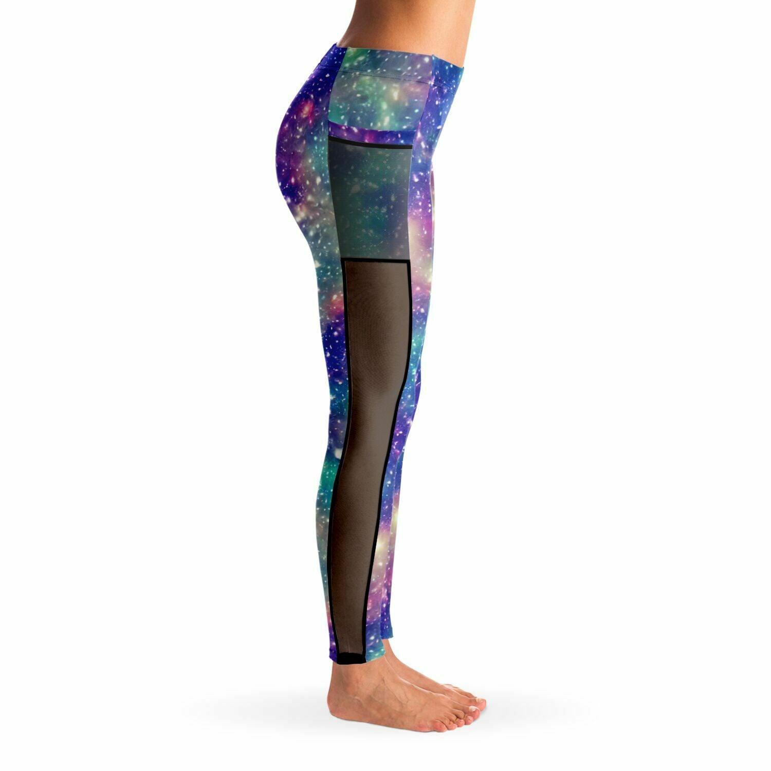 Galaxy inspired Black Mesh Pocket Leggings - Purdy Funk