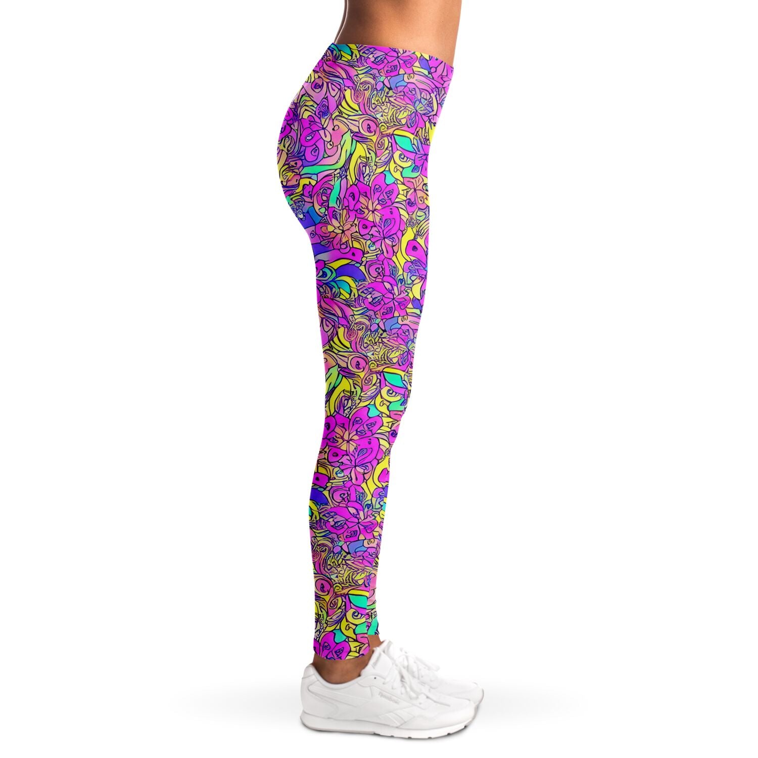 Pink Flower Pattern Leggings - Purdy Funk