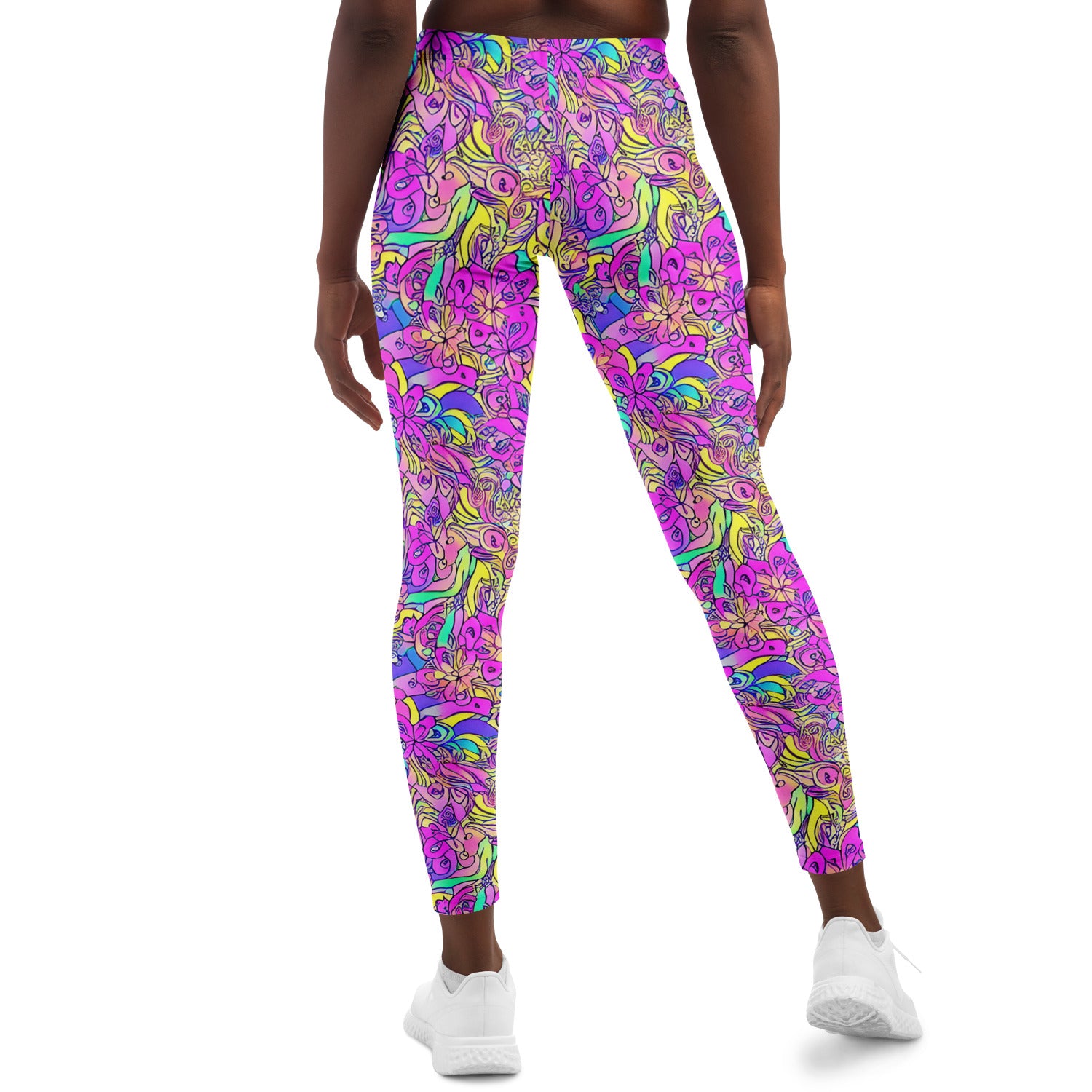 Pink Flower Pattern Leggings - Purdy Funk