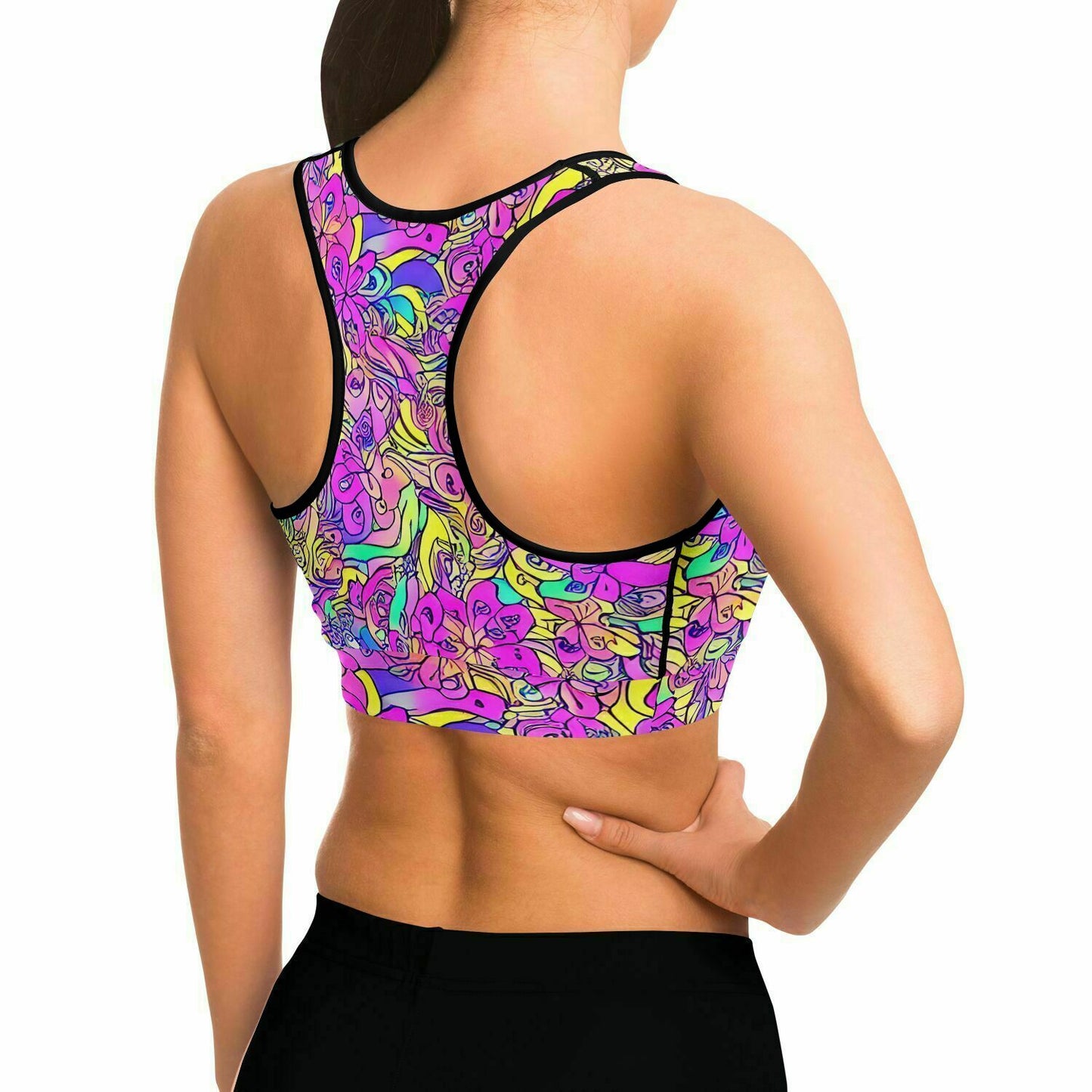 Pink Flower Pattern Sports Bra - Purdy Funk