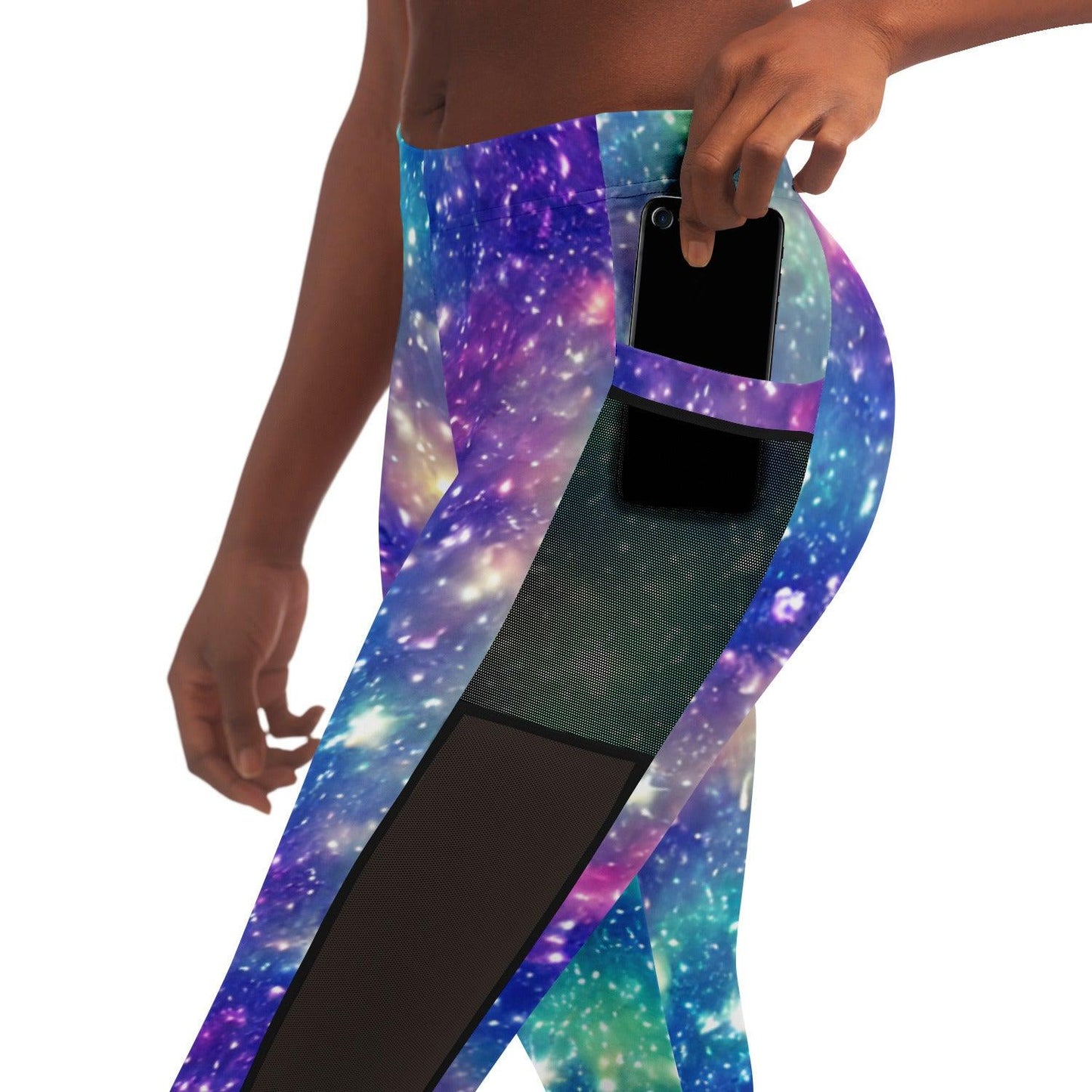 Galaxy inspired Black Mesh Pocket Leggings - Purdy Funk