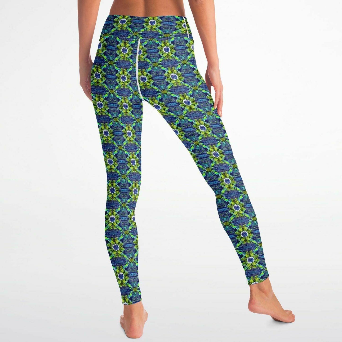 Green Slightly Psychedelic Yoga Leggings All Over Print - Purdy Funk