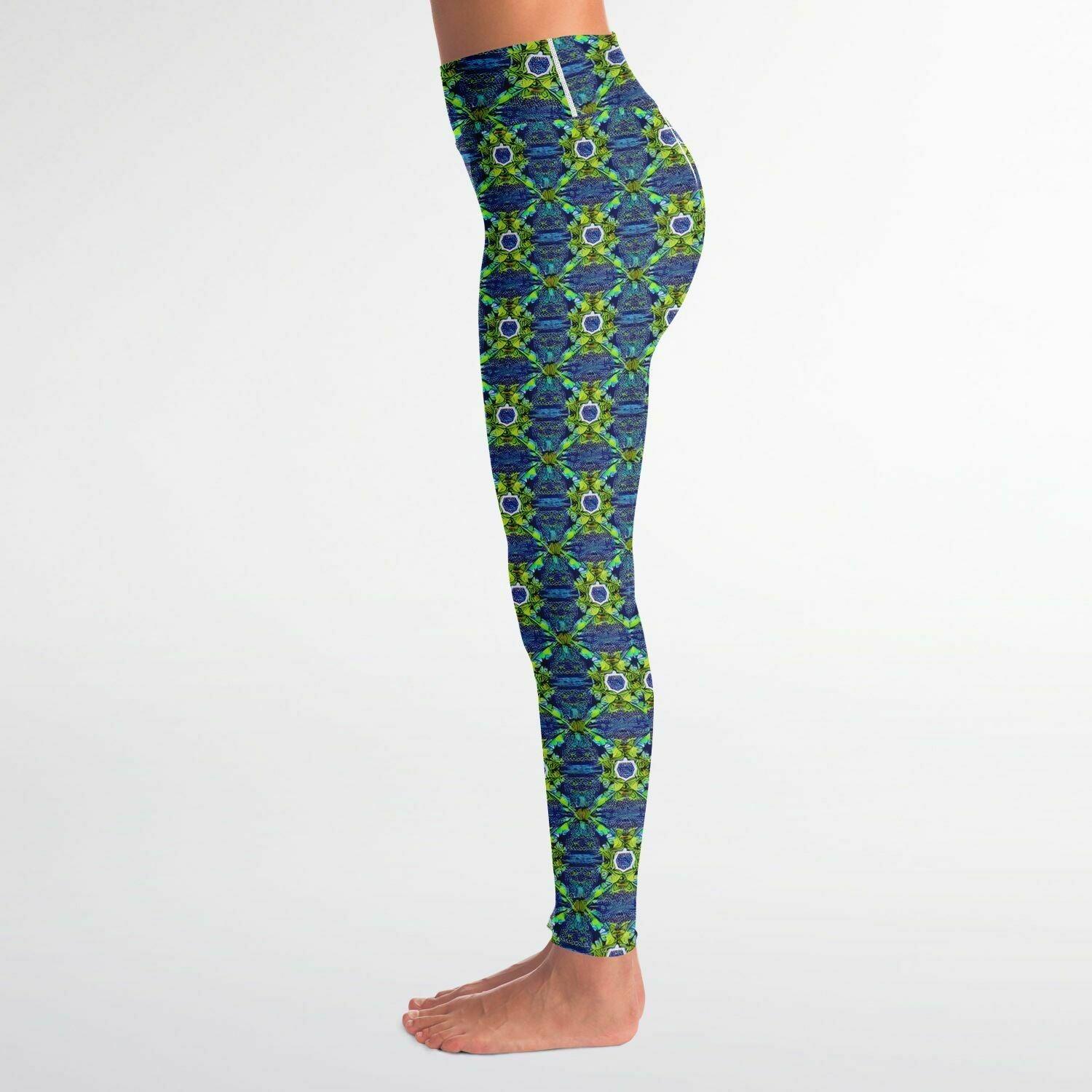 Green Slightly Psychedelic Yoga Leggings All Over Print - Purdy Funk