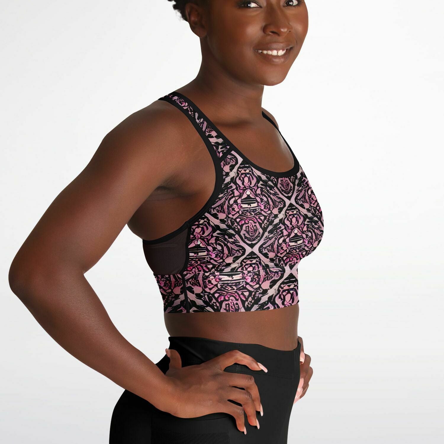 Pink Pattern Mesh Padded Sports Bra - Purdy Funk