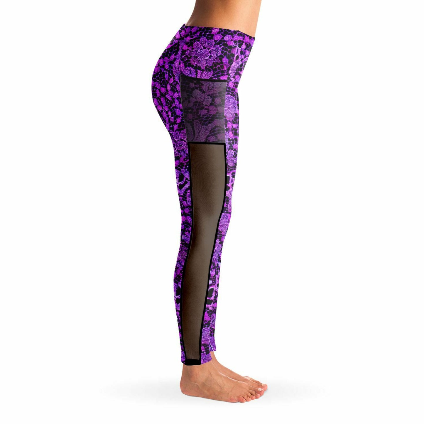 Black and Purple Lace Mesh Pocket Leggings - Purdy Funk