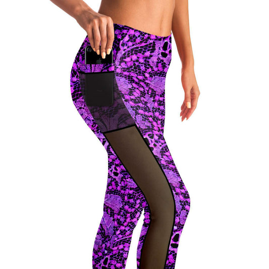 Black and Purple Lace Mesh Pocket Leggings - Purdy Funk