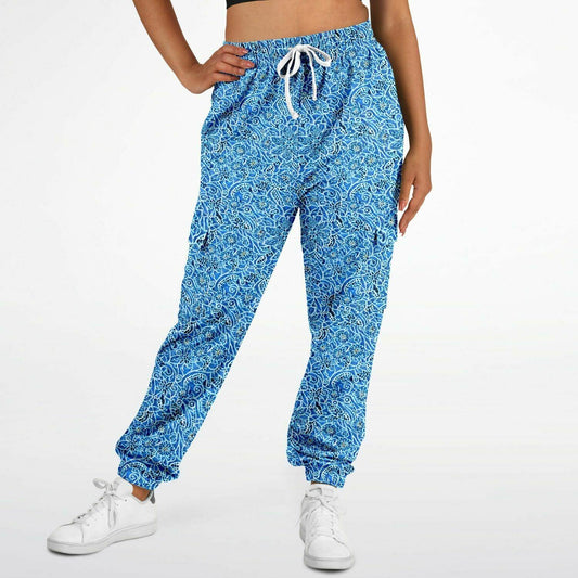 Eco-Friendly Blue Printed Cargo Sweatpants | Comfort Meets Style - Purdy Funk