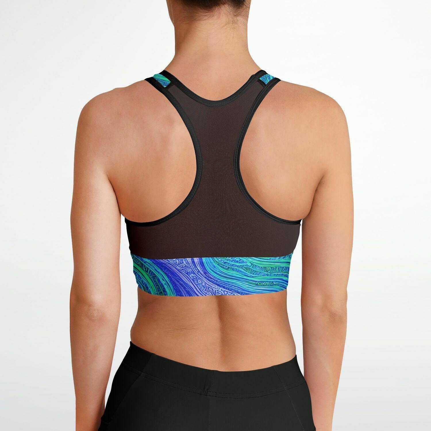 Blue Wave Mesh Padded Sports Bra - Purdy Funk