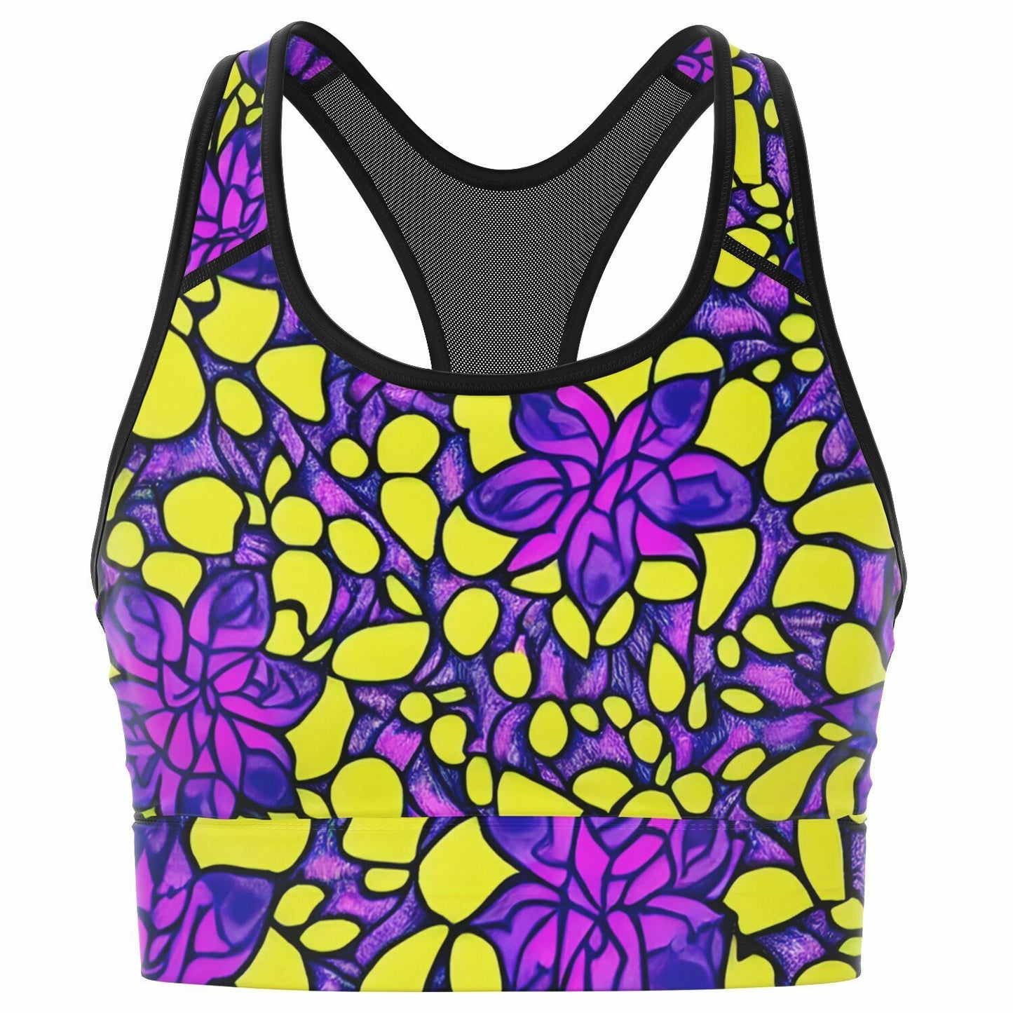 Vibrant Flower Print Mesh Padded Sports Bra - Purdy Funk