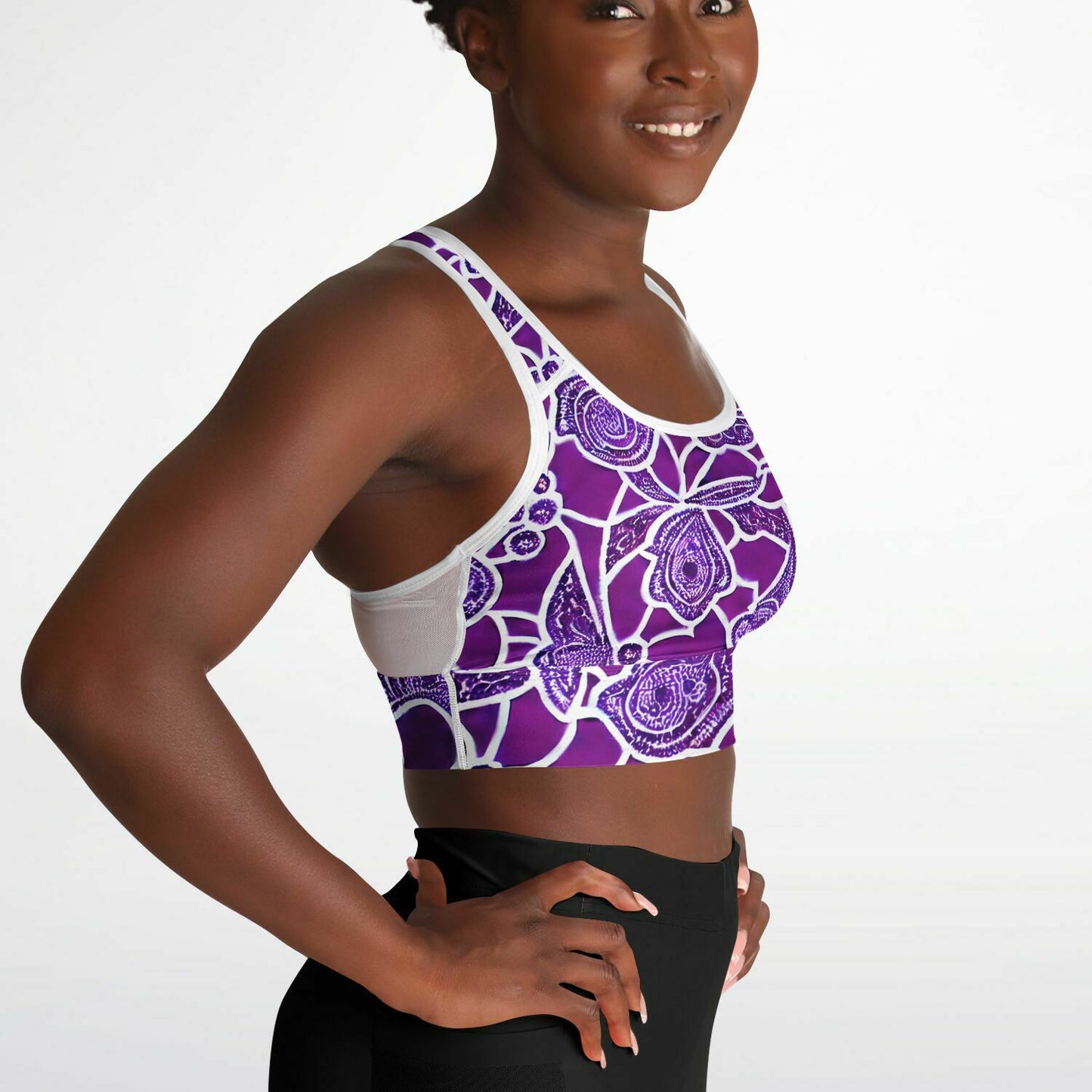 Mesh Padded Sports Bra - AOP - Purdy Funk