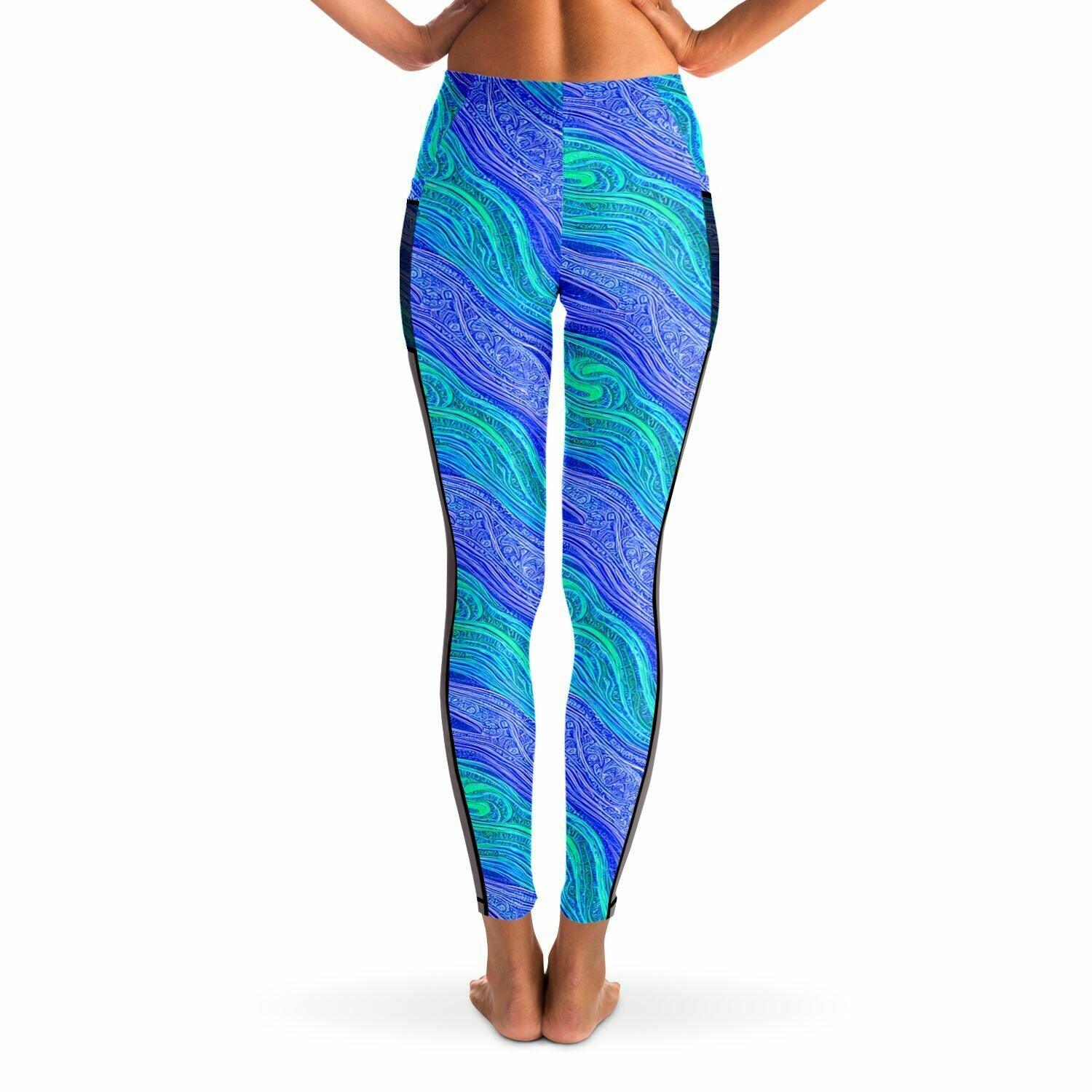 Blue Wave Mesh Pocket Leggings - Purdy Funk