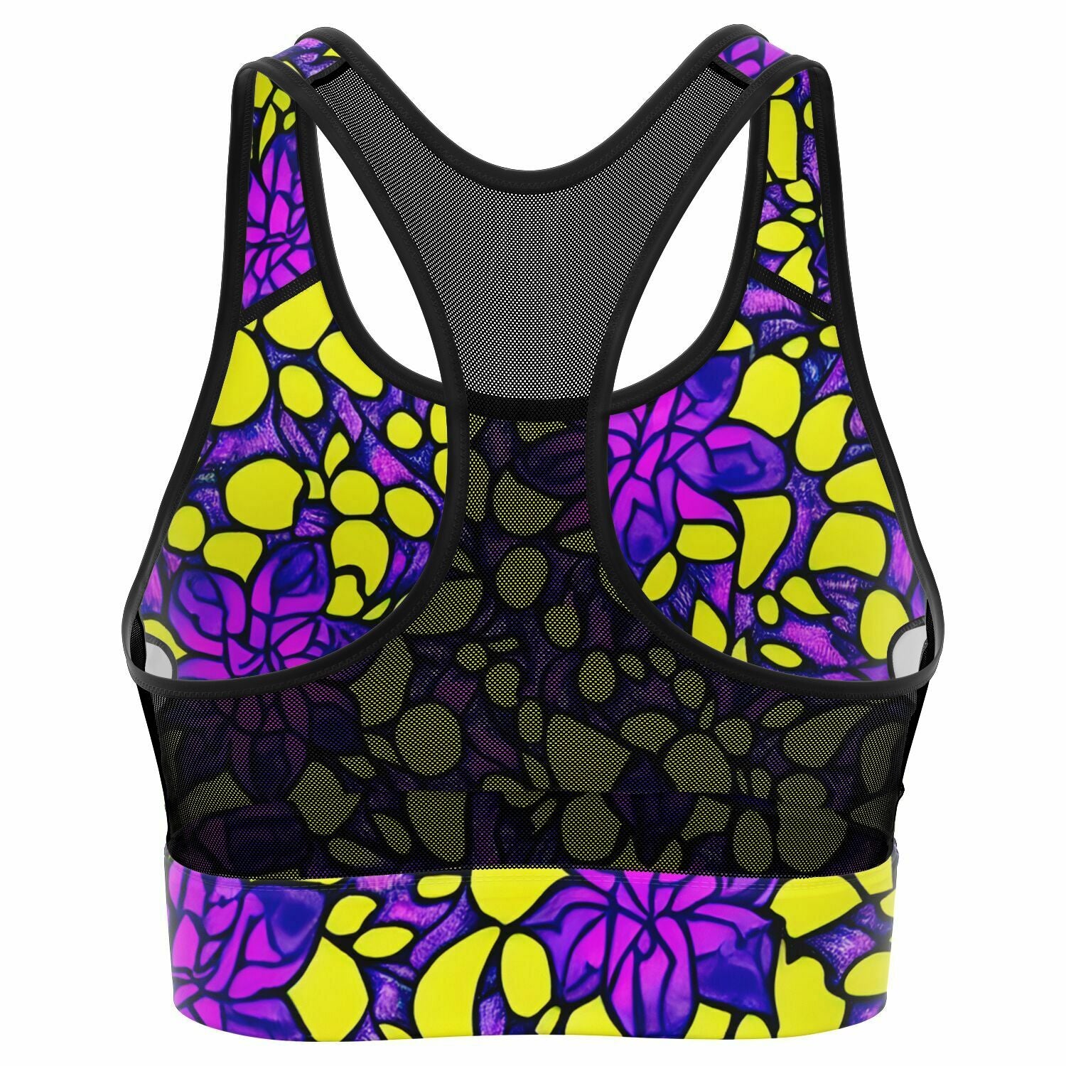 Vibrant Flower Print Mesh Padded Sports Bra - Purdy Funk