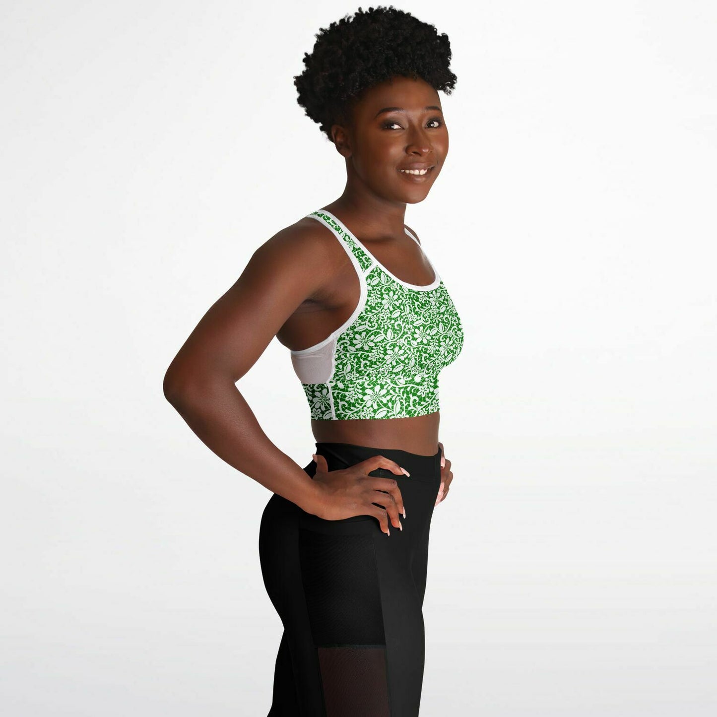 Green Mesh Padded Sports Bra