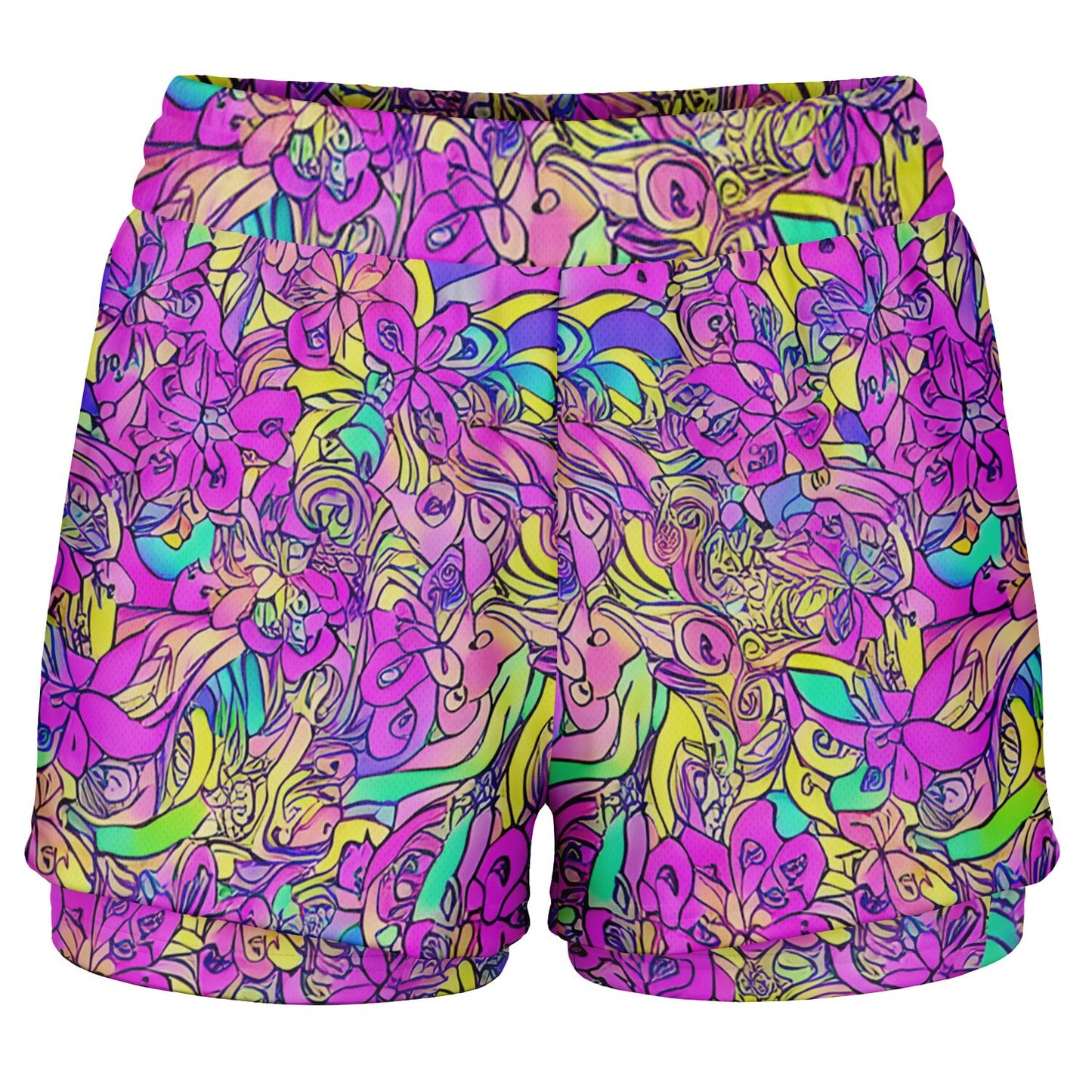 Pink Flower Pattern Women's 2-in-1 Shorts - Purdy Funk