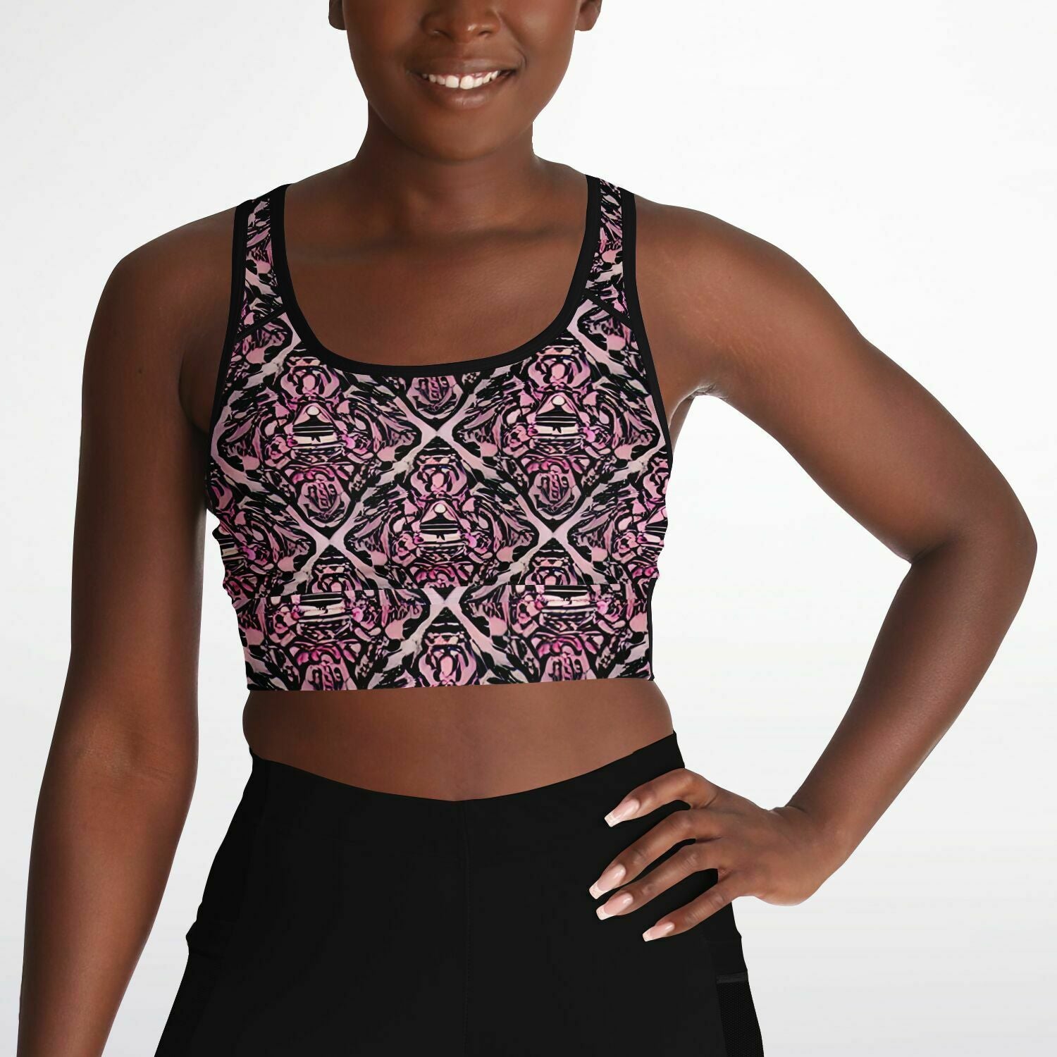 Pink Pattern Mesh Padded Sports Bra - Purdy Funk