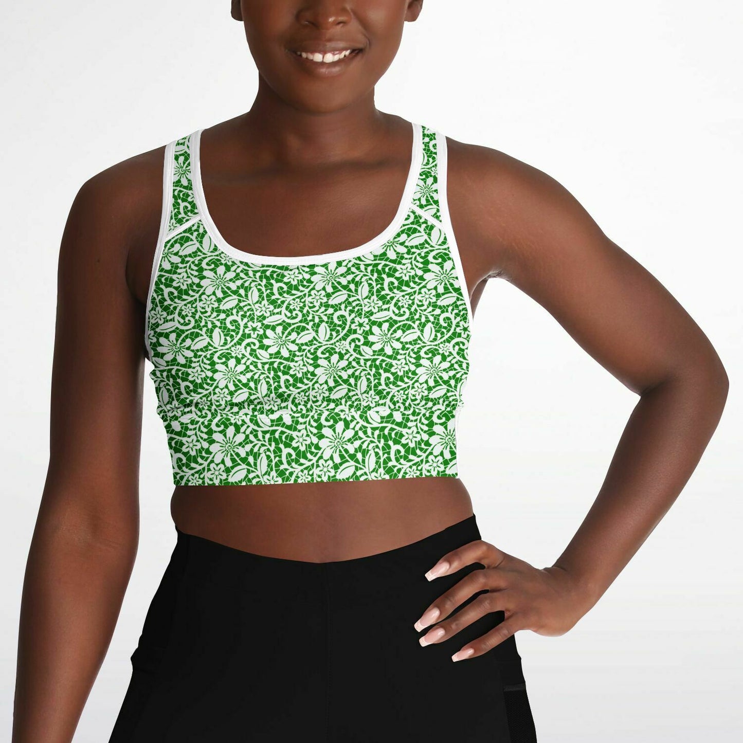 Green Mesh Padded Sports Bra