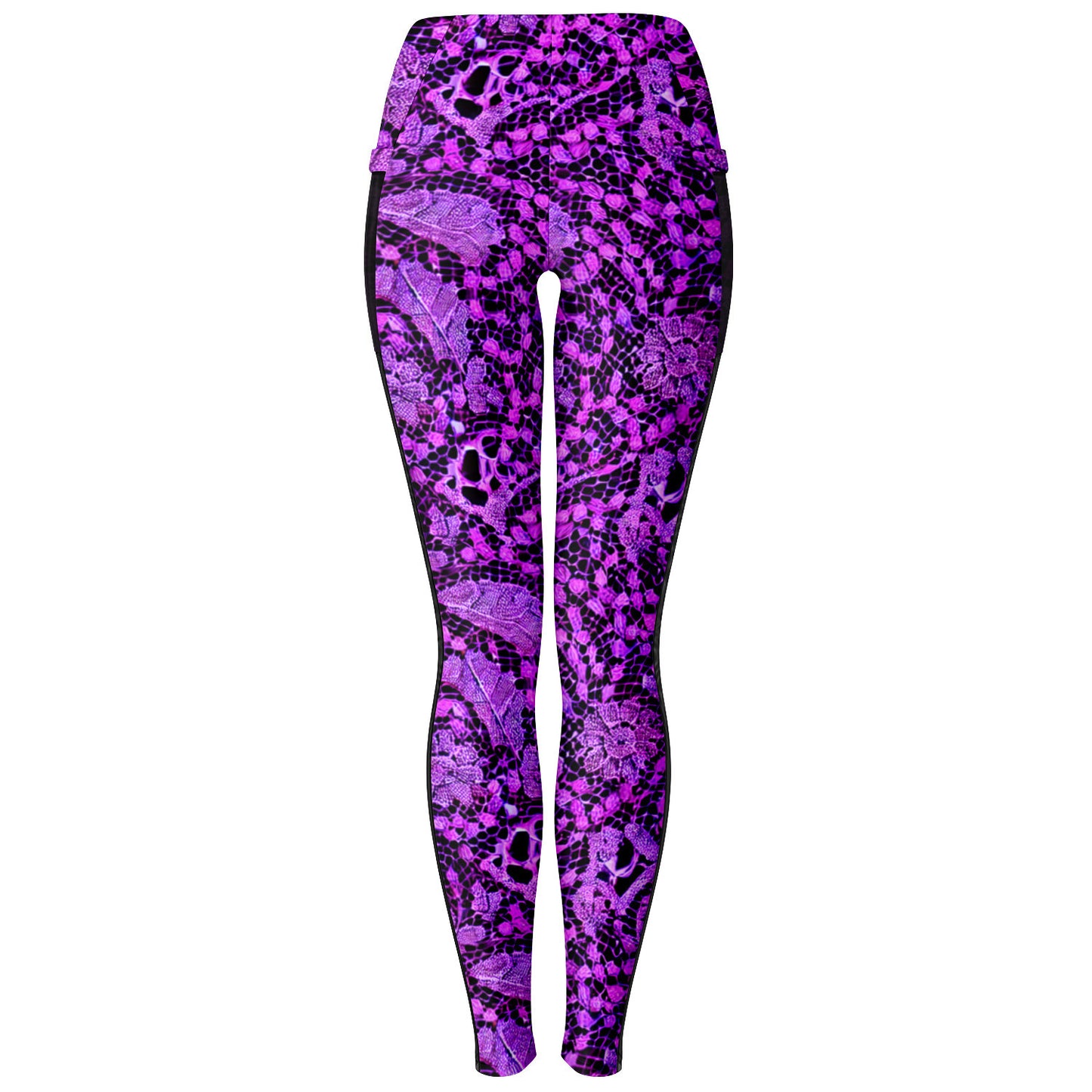 Black and Purple Lace Mesh Pocket Leggings - Purdy Funk