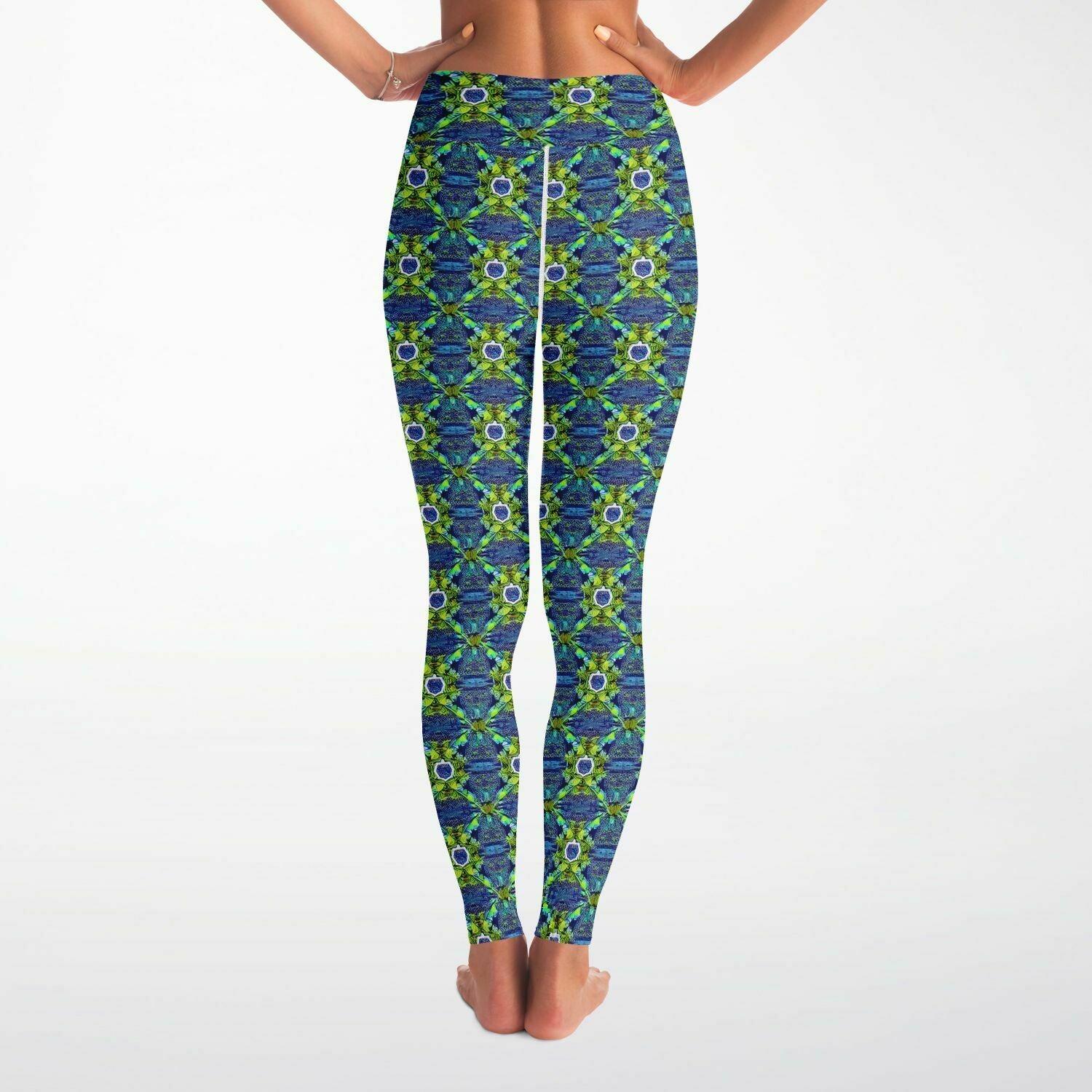 Green Slightly Psychedelic Yoga Leggings All Over Print - Purdy Funk