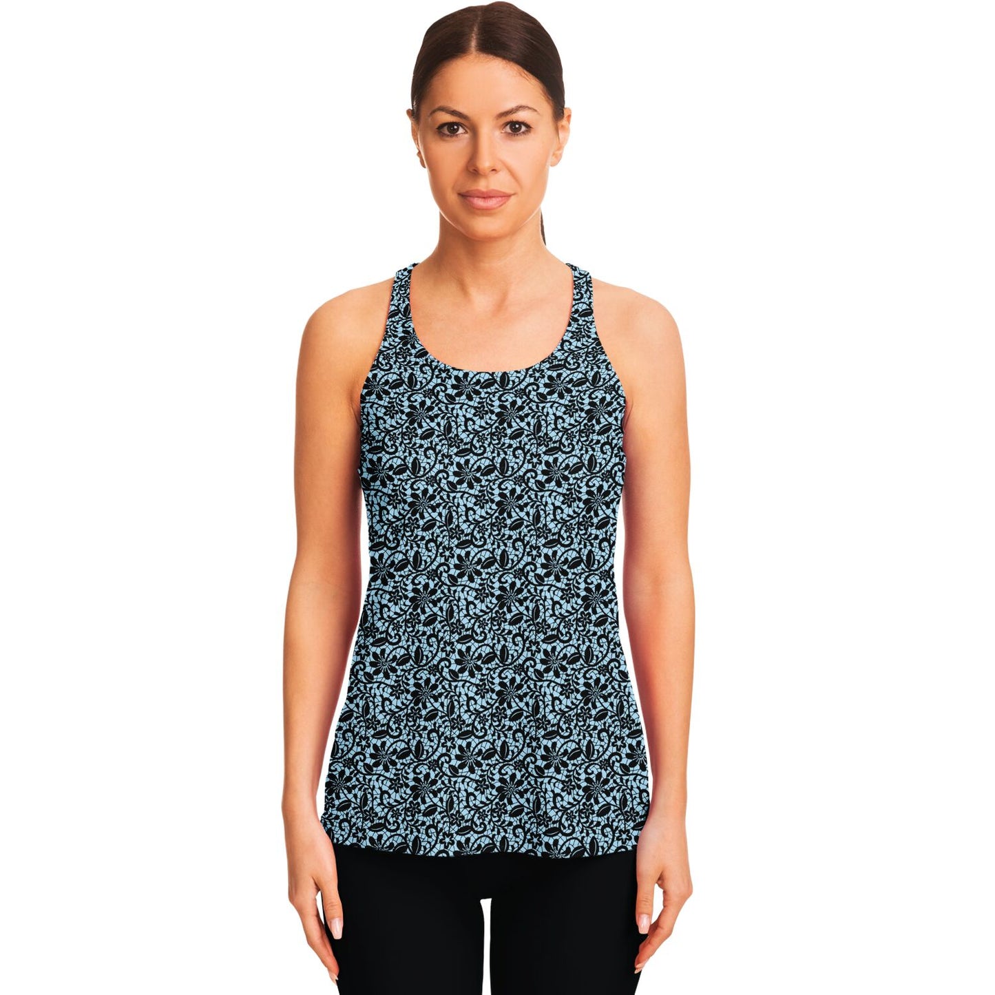 Blue and Black Lace Flowy Tank Top