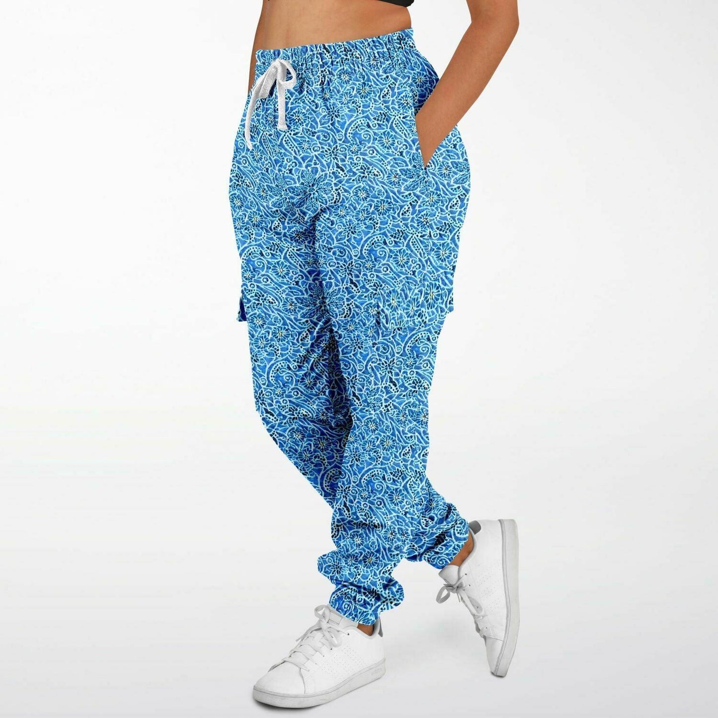 Eco-Friendly Blue Printed Cargo Sweatpants | Comfort Meets Style - Purdy Funk