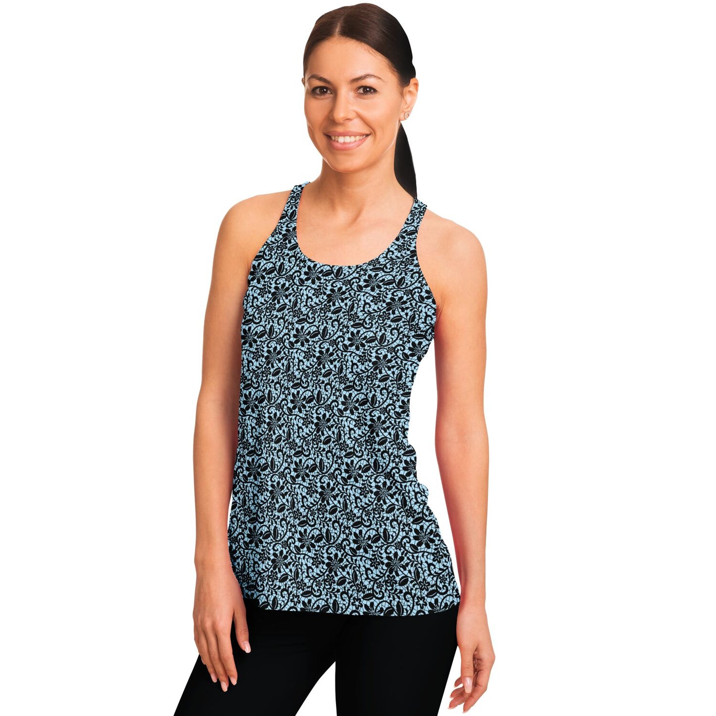 Blue and Black Lace Flowy Tank Top