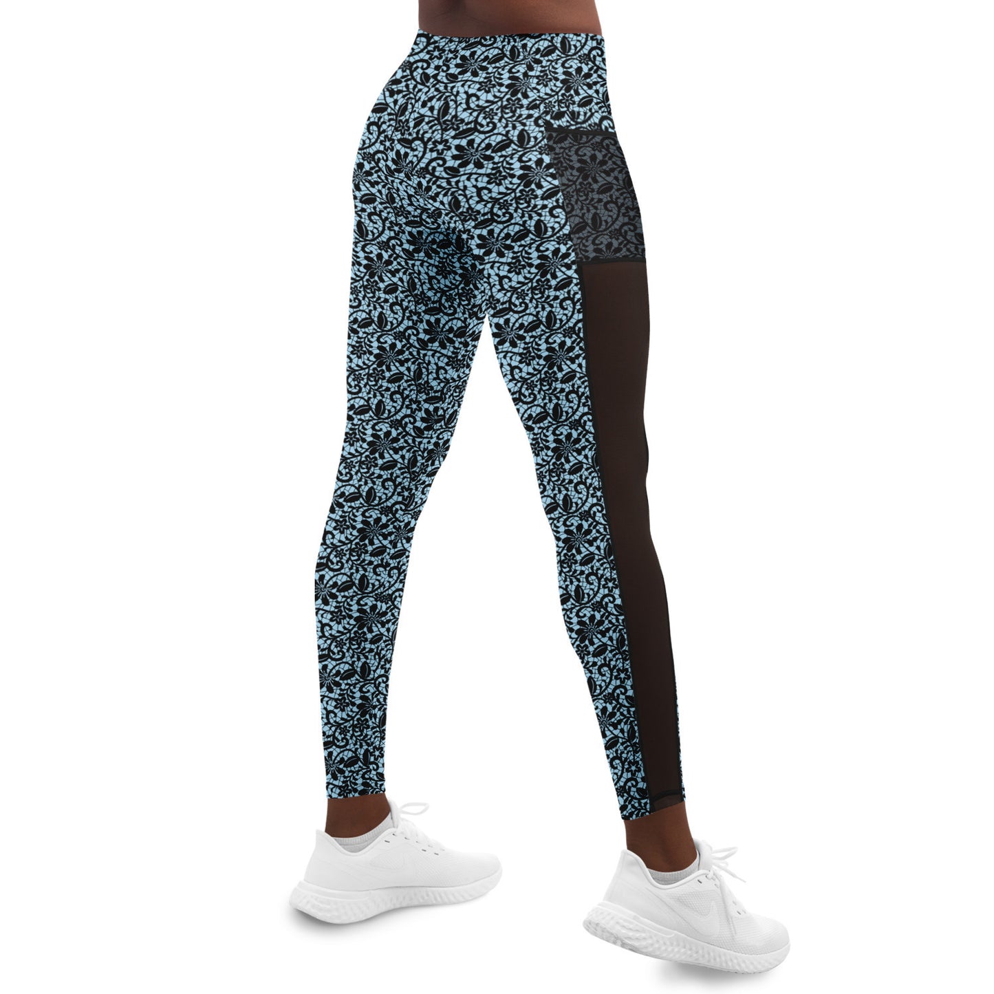 Blue and Black Lace Mesh Pocket Legging