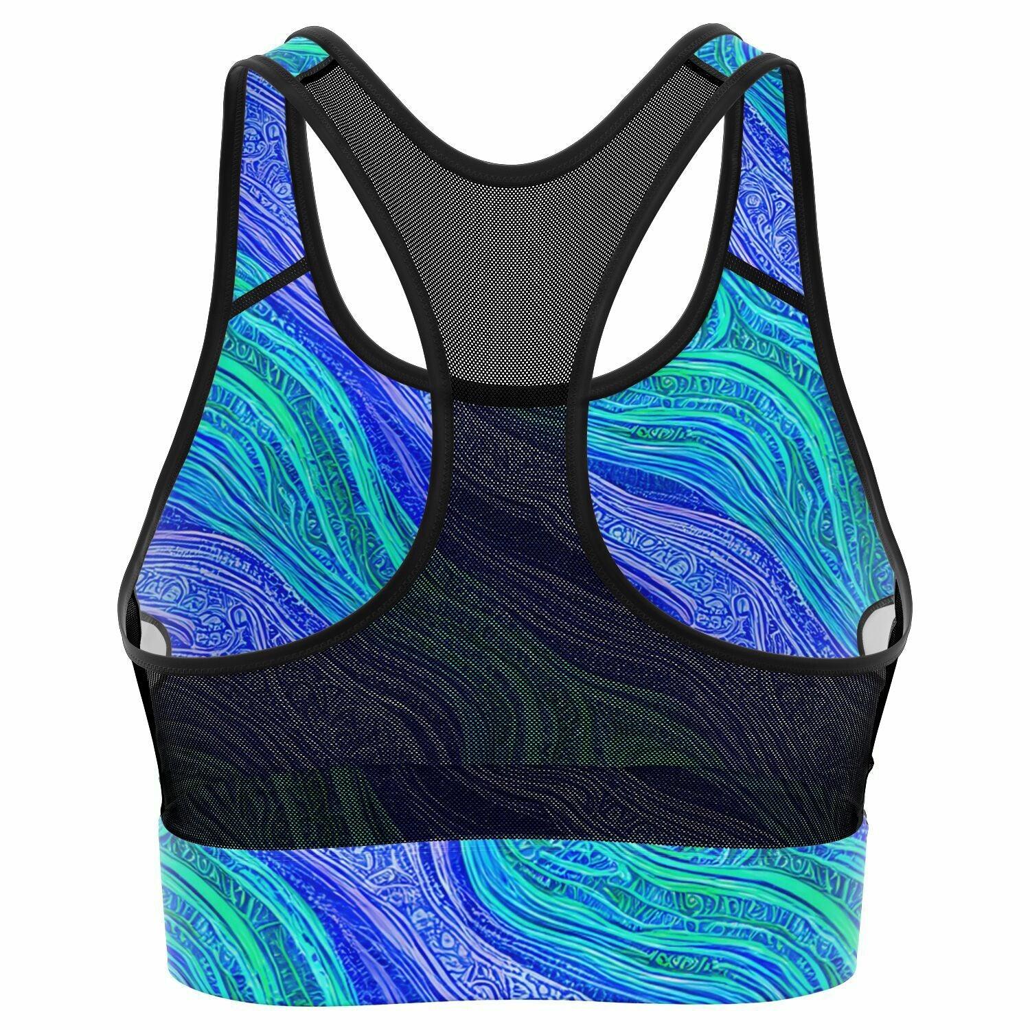 Blue Wave Mesh Padded Sports Bra - Purdy Funk