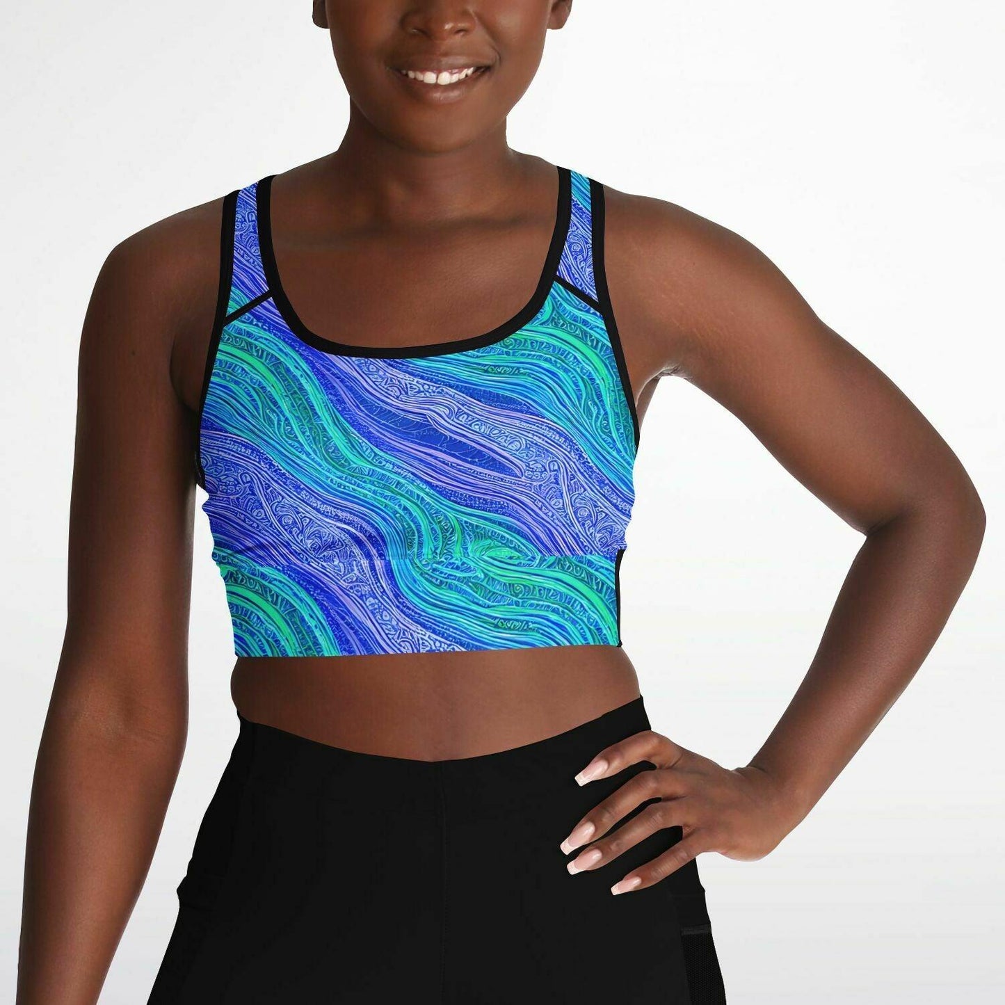 Blue Wave Mesh Padded Sports Bra - Purdy Funk