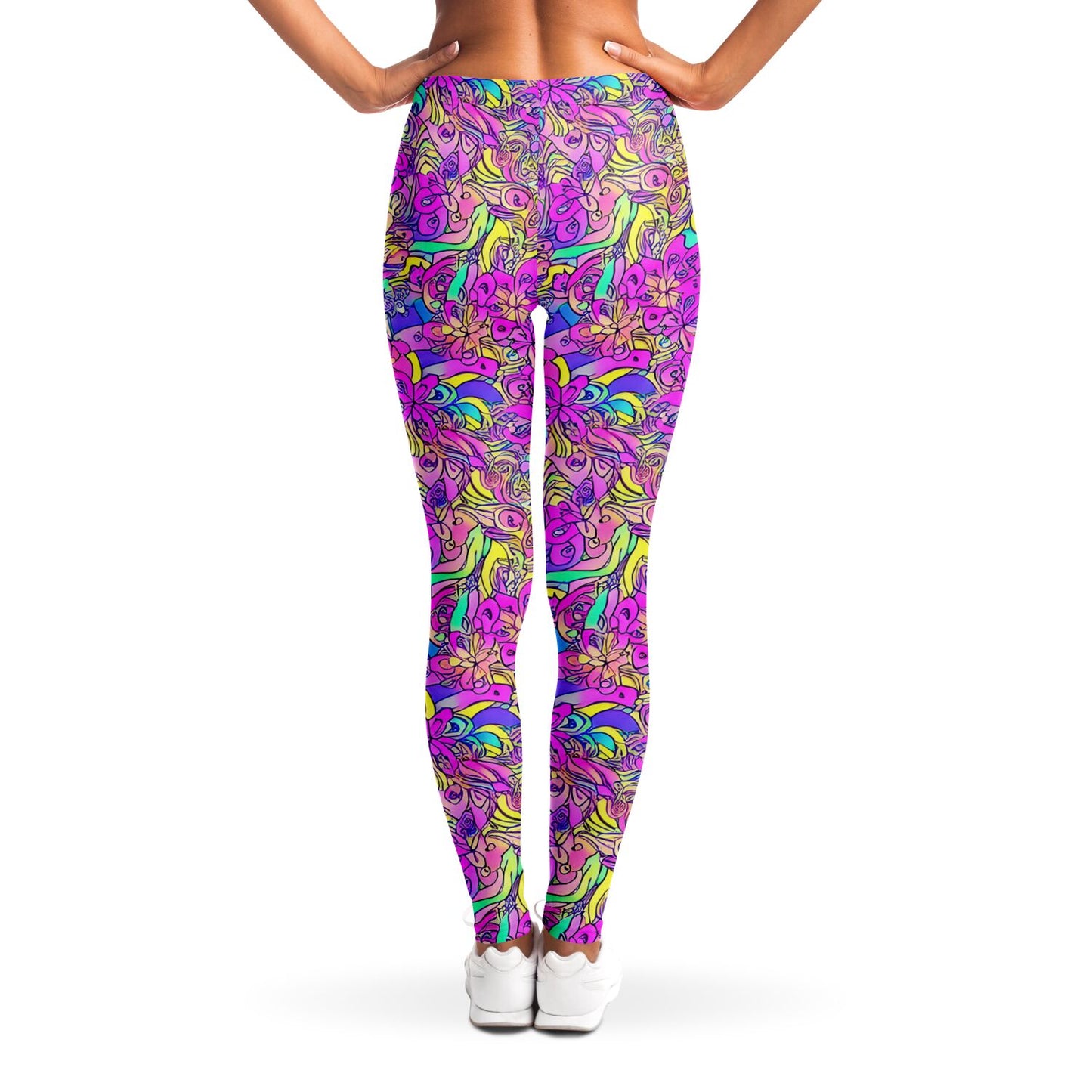 Pink Flower Pattern Leggings - Purdy Funk