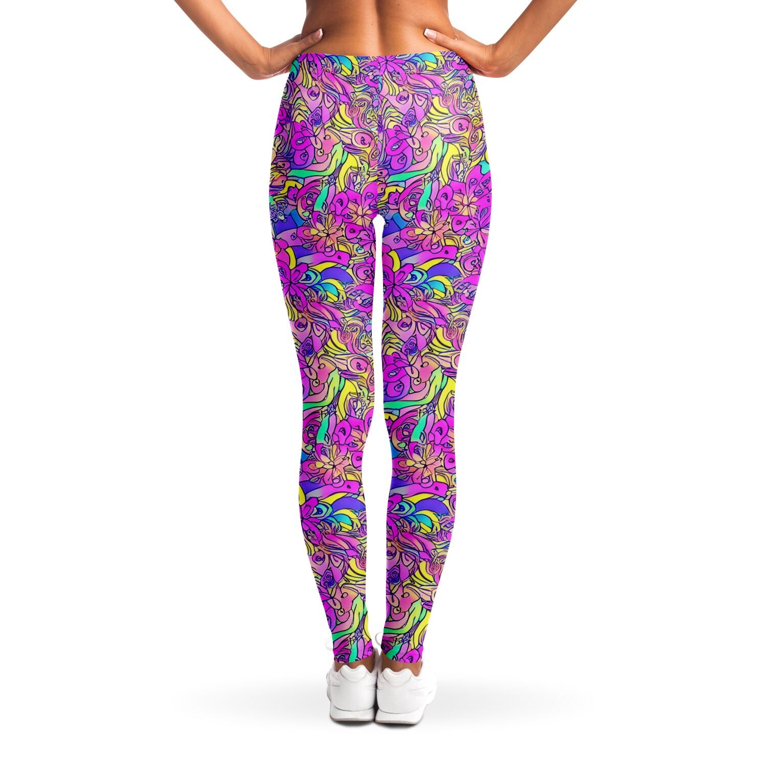 Pink Flower Pattern Leggings - Purdy Funk