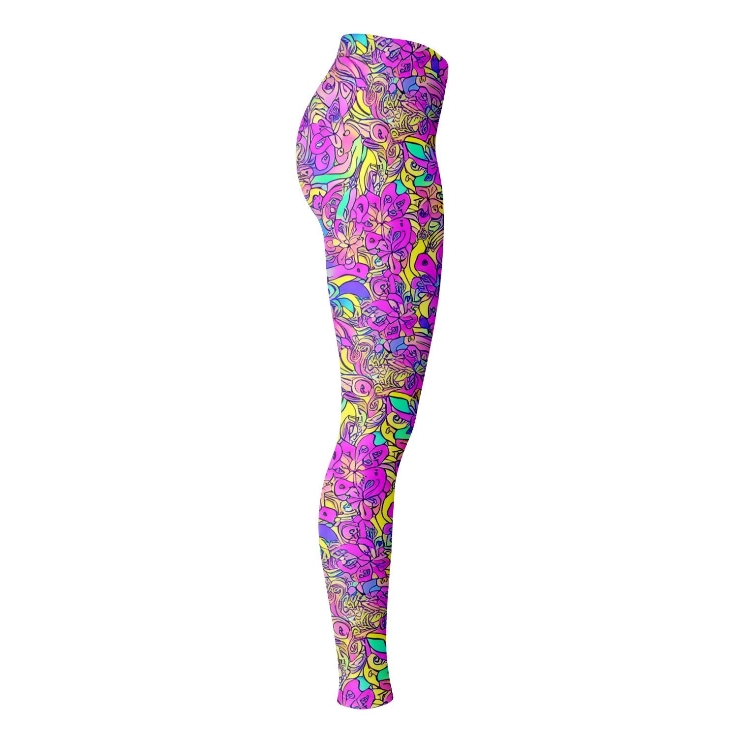 Pink Flower Pattern Leggings - Purdy Funk