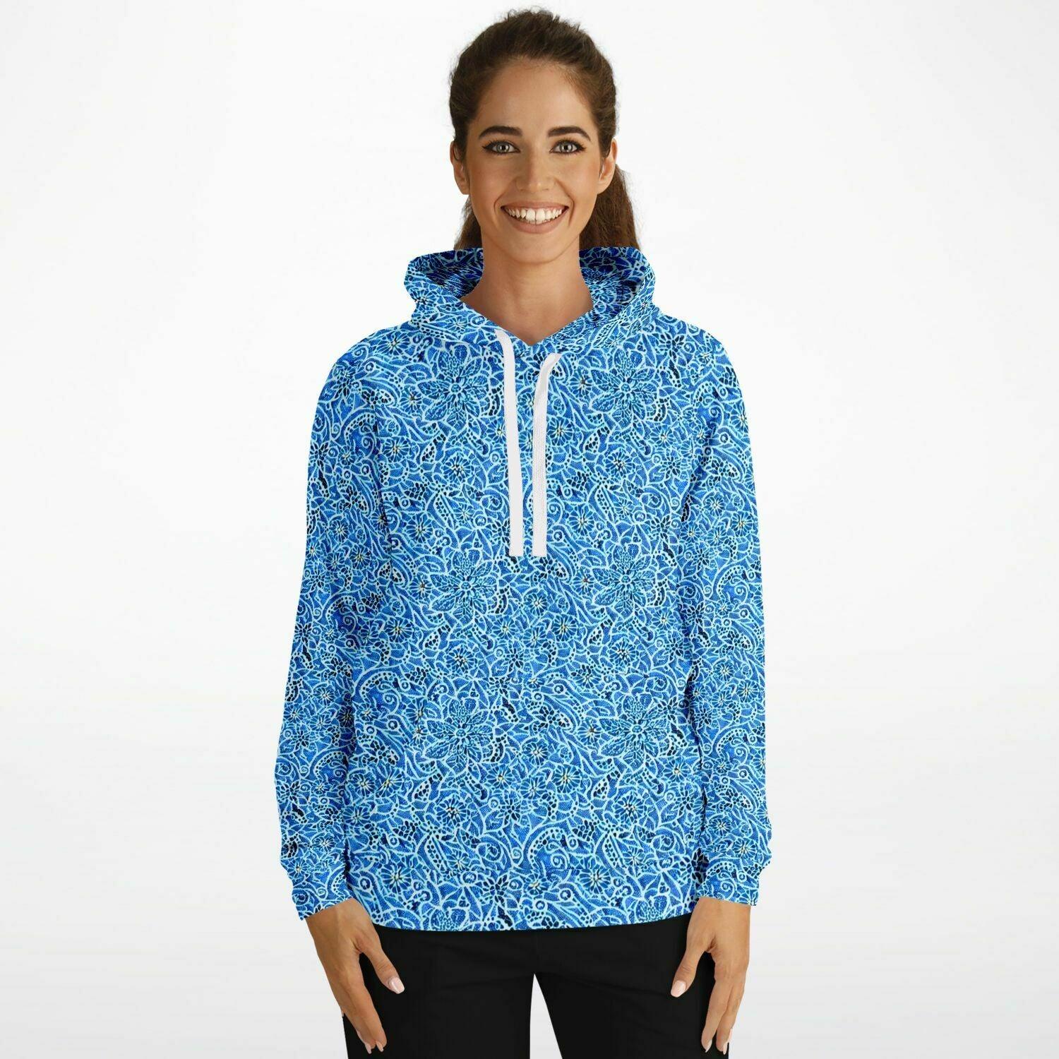 Pretty Blue Paisley Patterned Hoodie - Purdy Funk