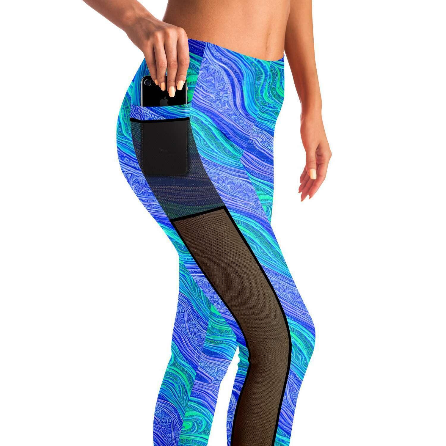 Blue Wave Mesh Pocket Leggings - Purdy Funk