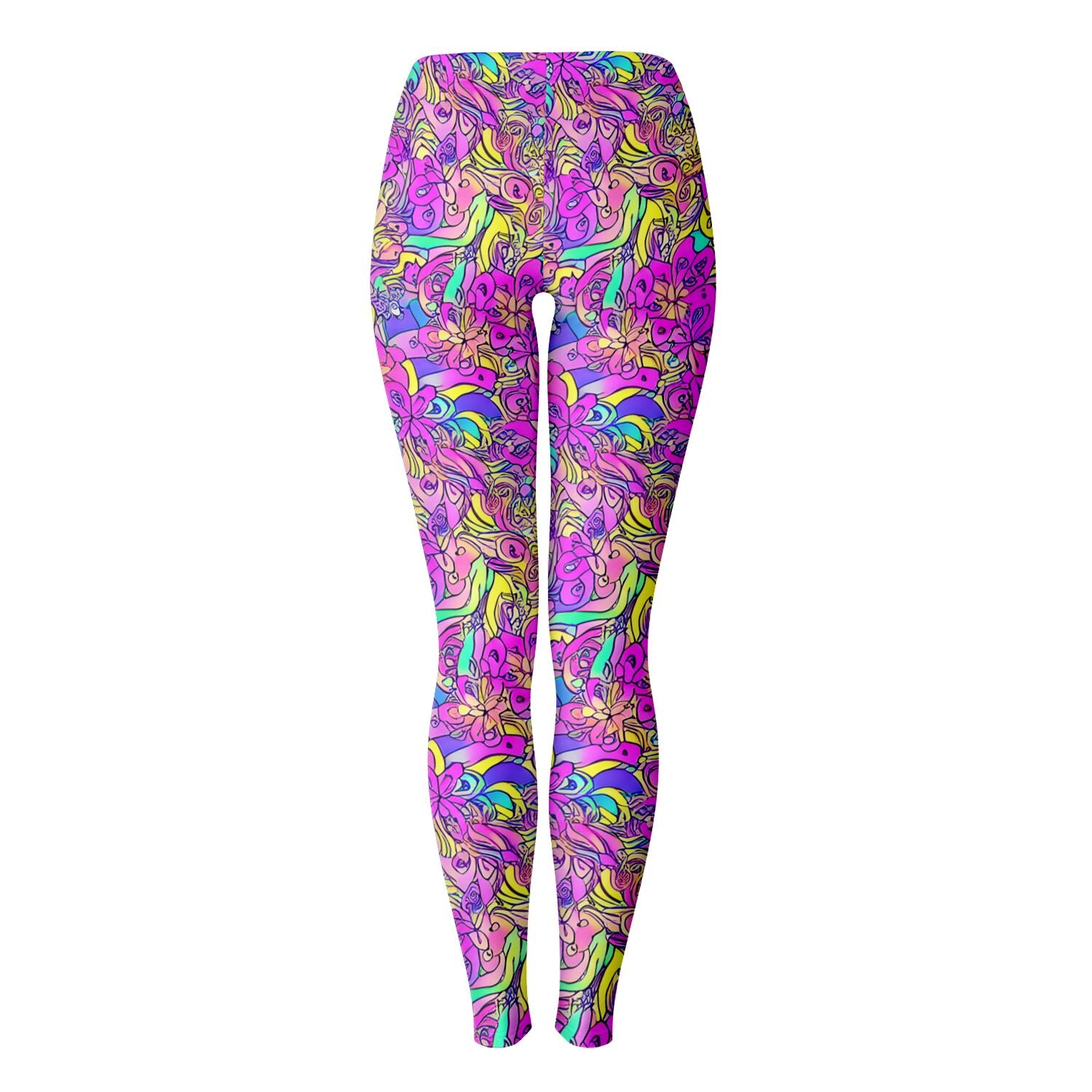 Pink Flower Pattern Leggings - Purdy Funk