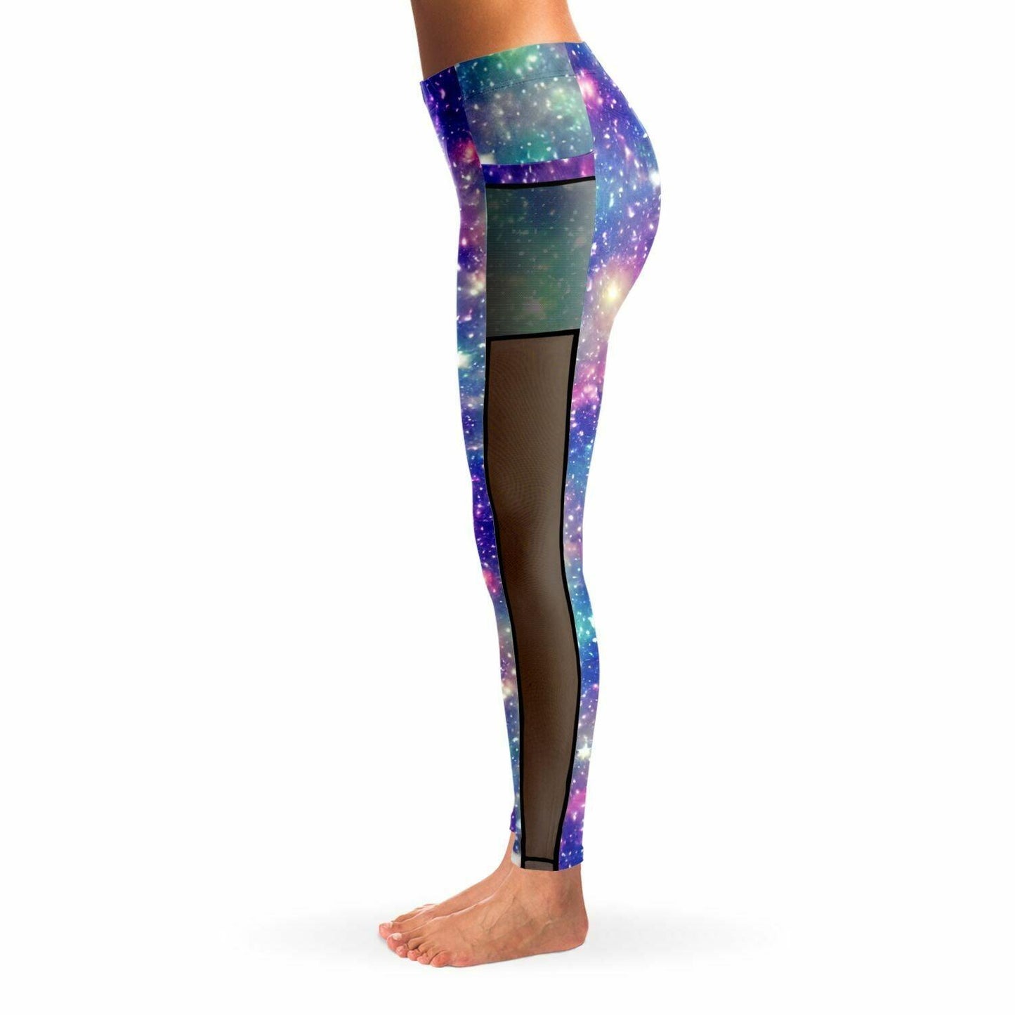 Galaxy inspired Black Mesh Pocket Leggings - Purdy Funk