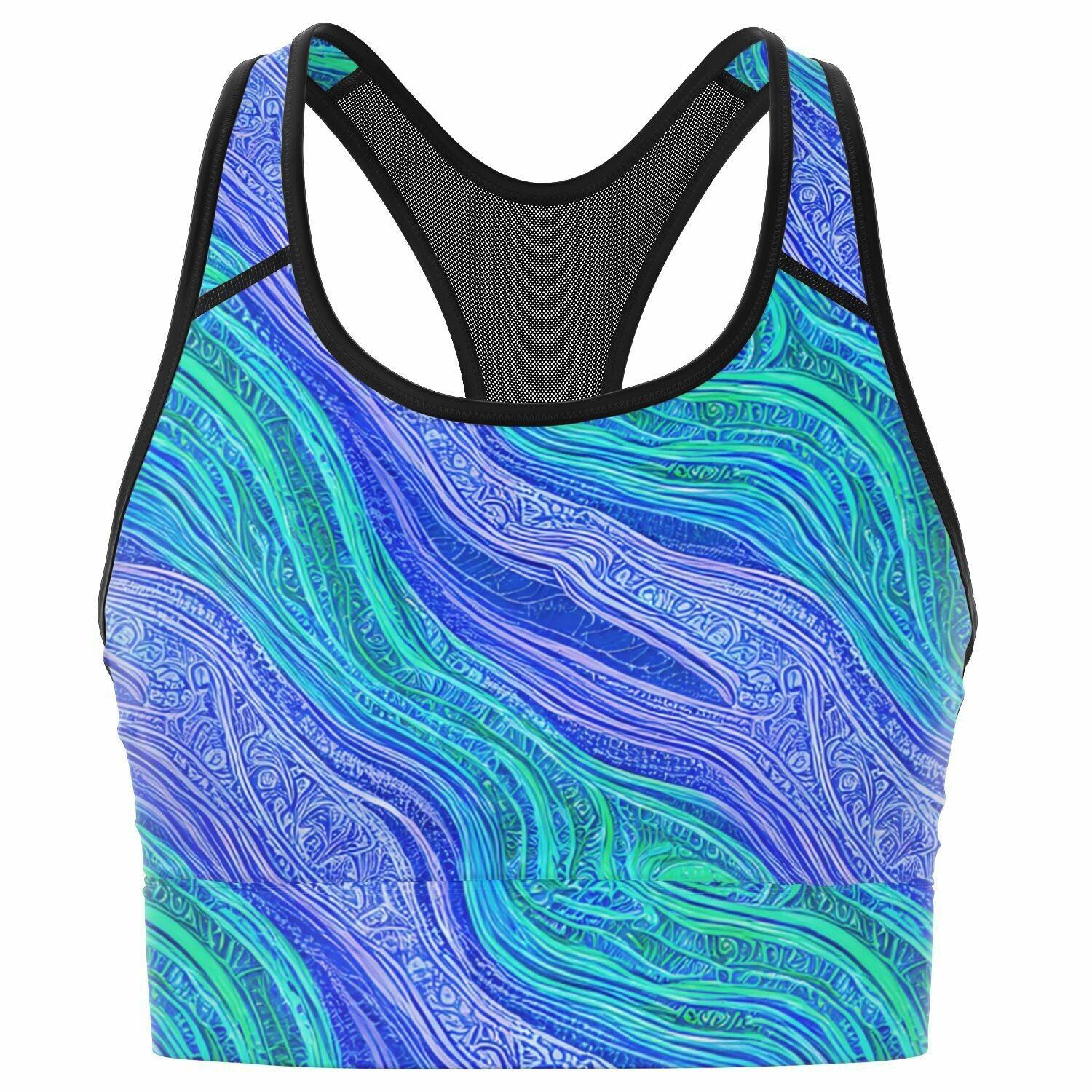 Blue Wave Mesh Padded Sports Bra - Purdy Funk