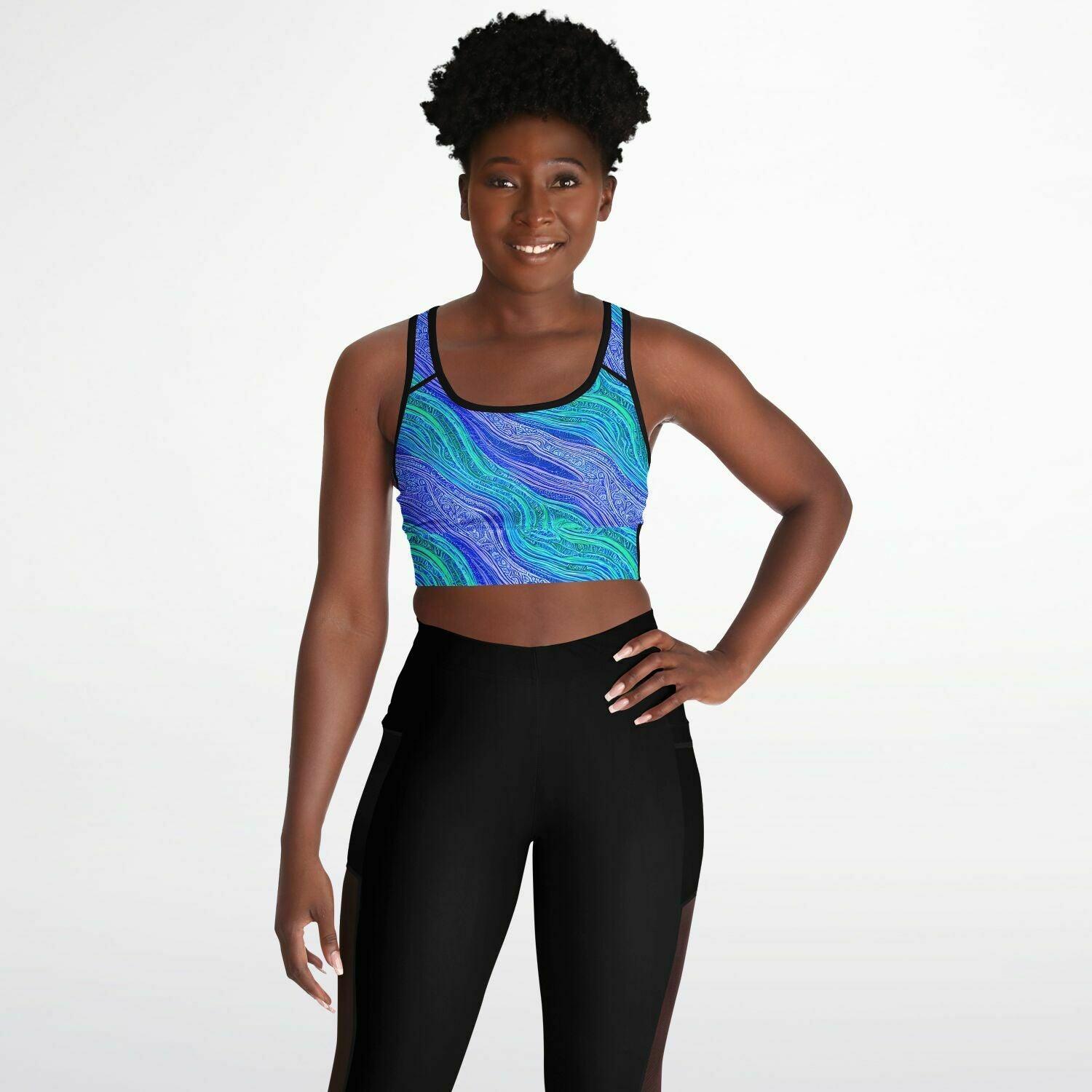 Blue Wave Mesh Padded Sports Bra - Purdy Funk