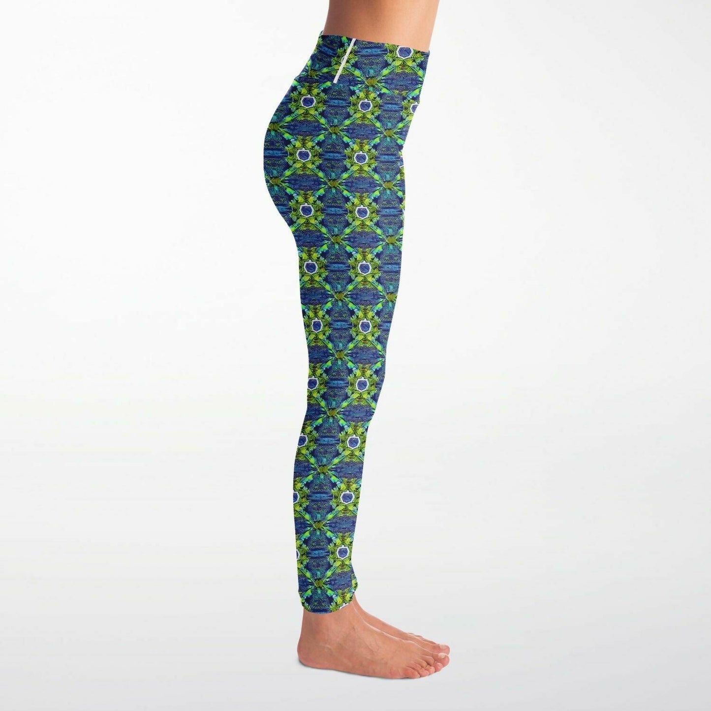 Green Slightly Psychedelic Yoga Leggings All Over Print - Purdy Funk