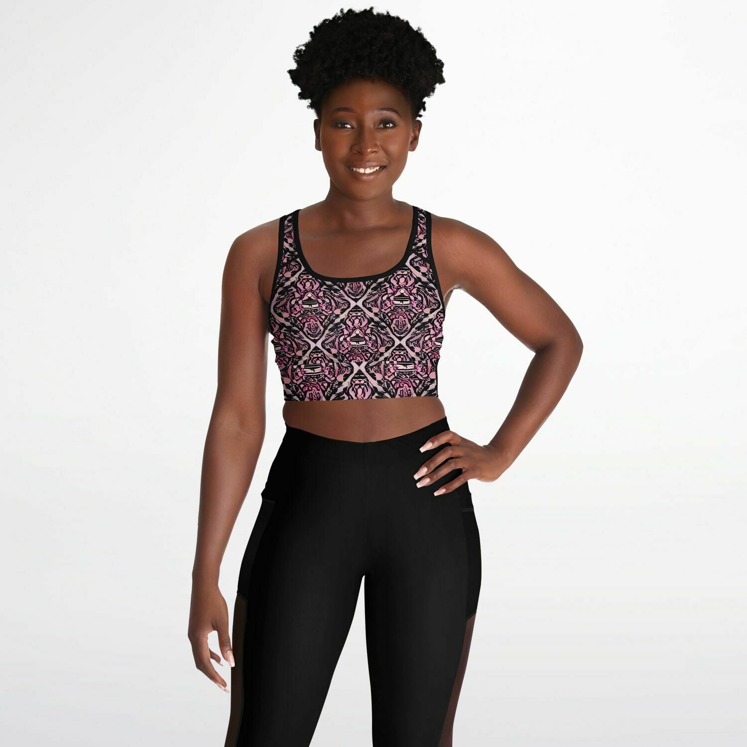 Pink Pattern Mesh Padded Sports Bra - Purdy Funk