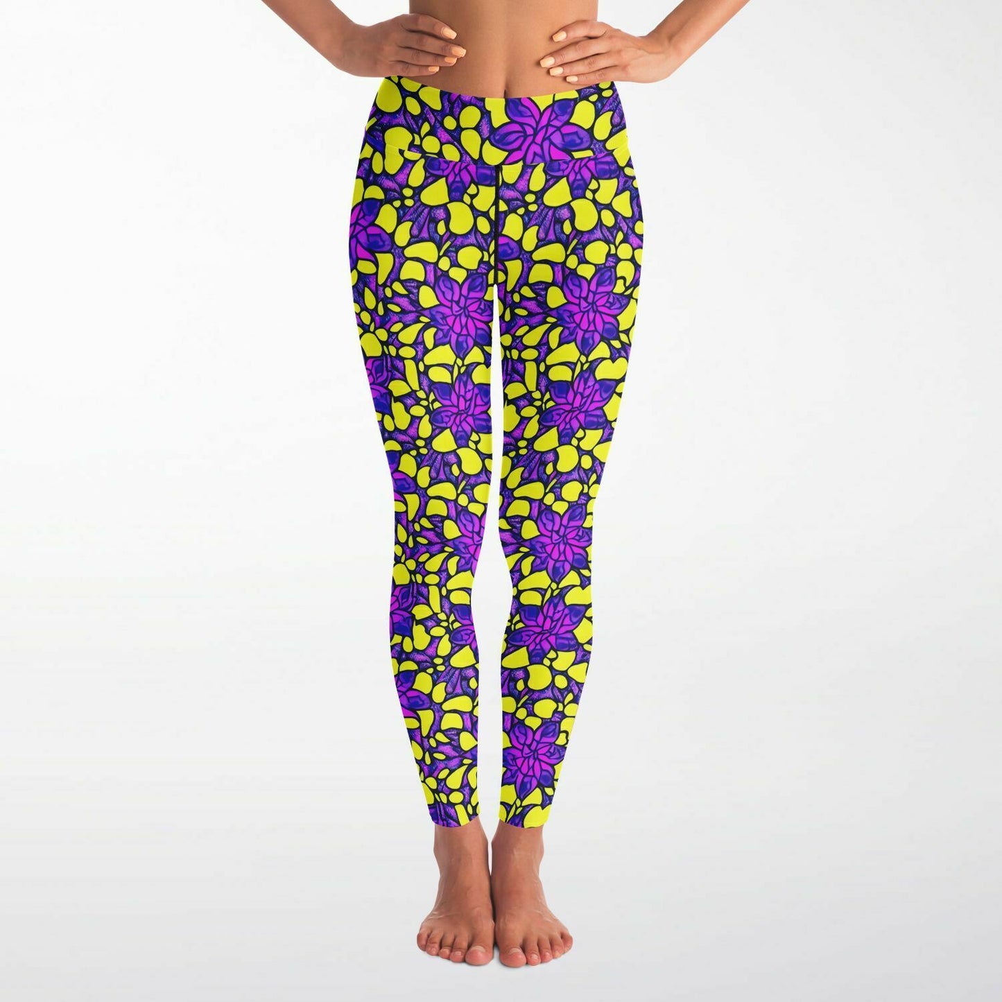 Vibrant Flower Print Yoga Leggings - Purdy Funk