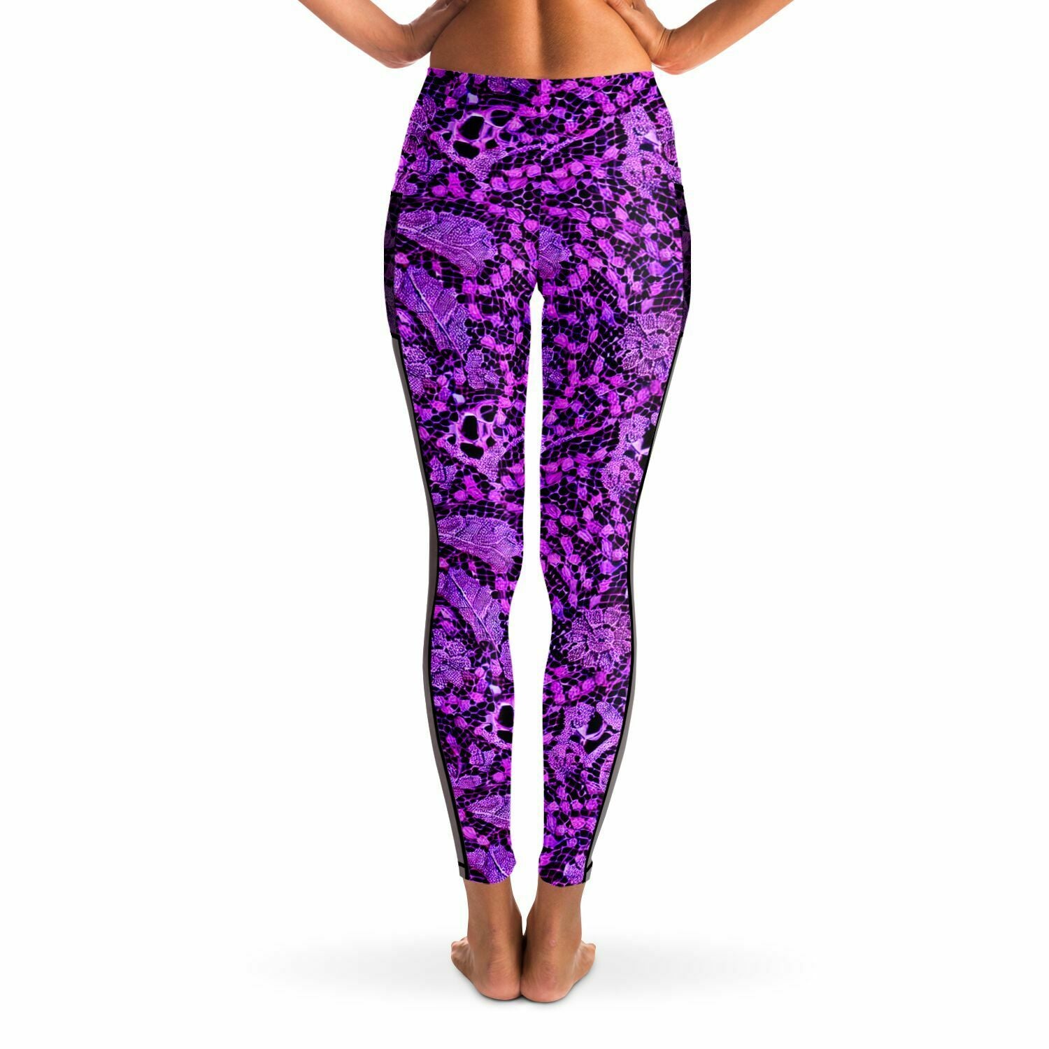 Black and Purple Lace Mesh Pocket Leggings - Purdy Funk