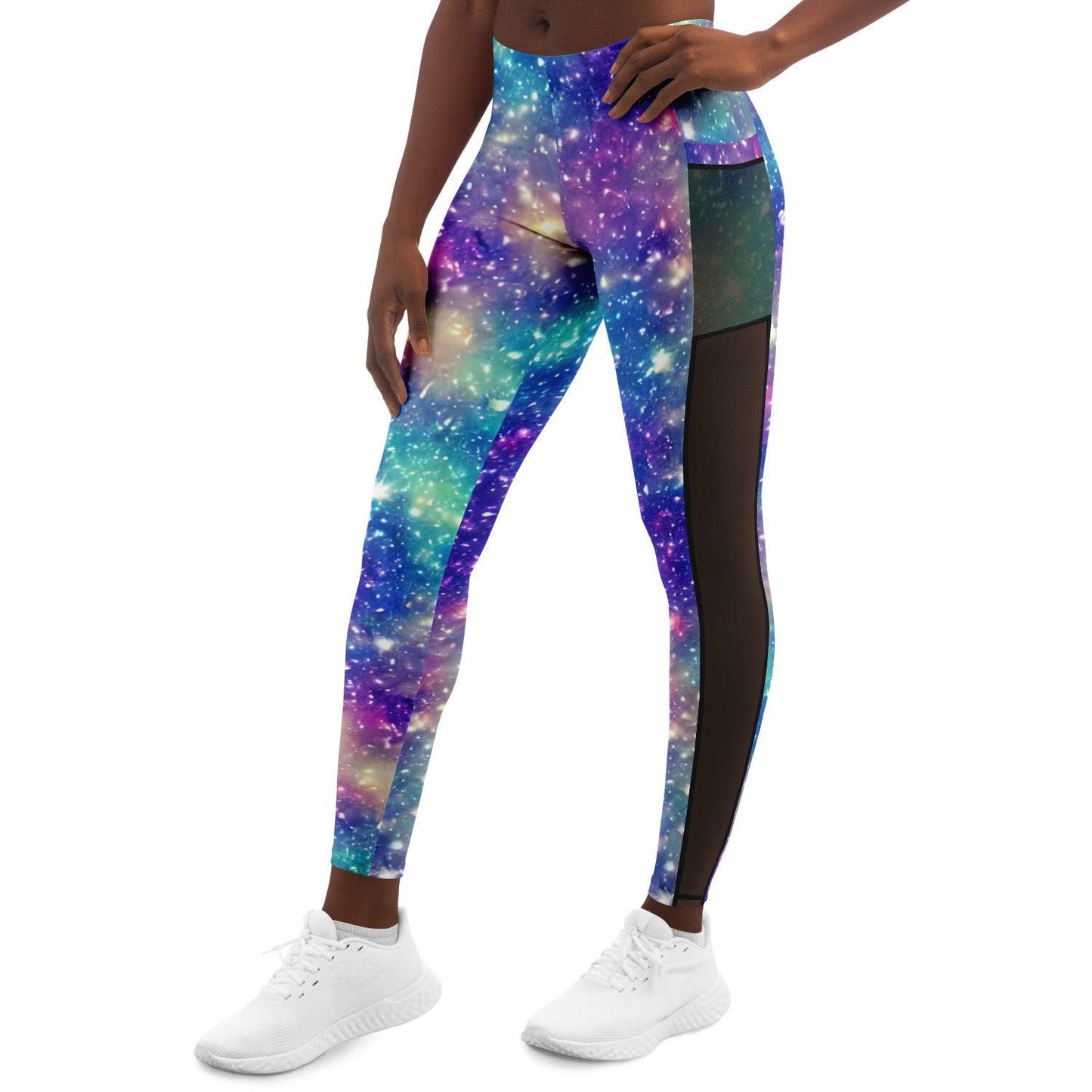 Galaxy inspired Black Mesh Pocket Leggings - Purdy Funk