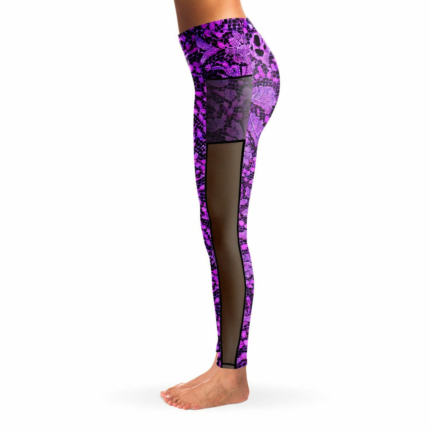 Black and Purple Lace Mesh Pocket Leggings - Purdy Funk