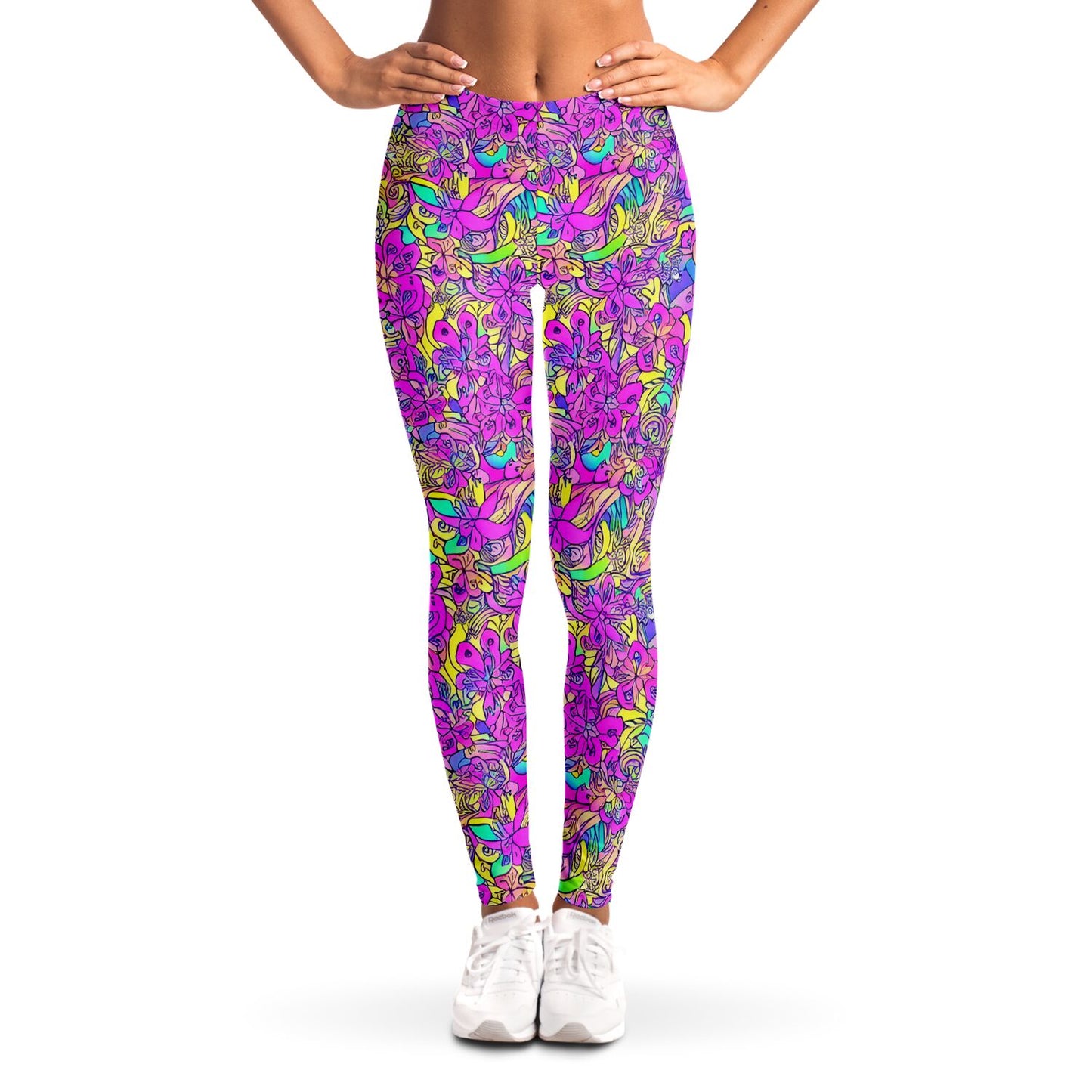 Pink Flower Pattern Leggings - Purdy Funk